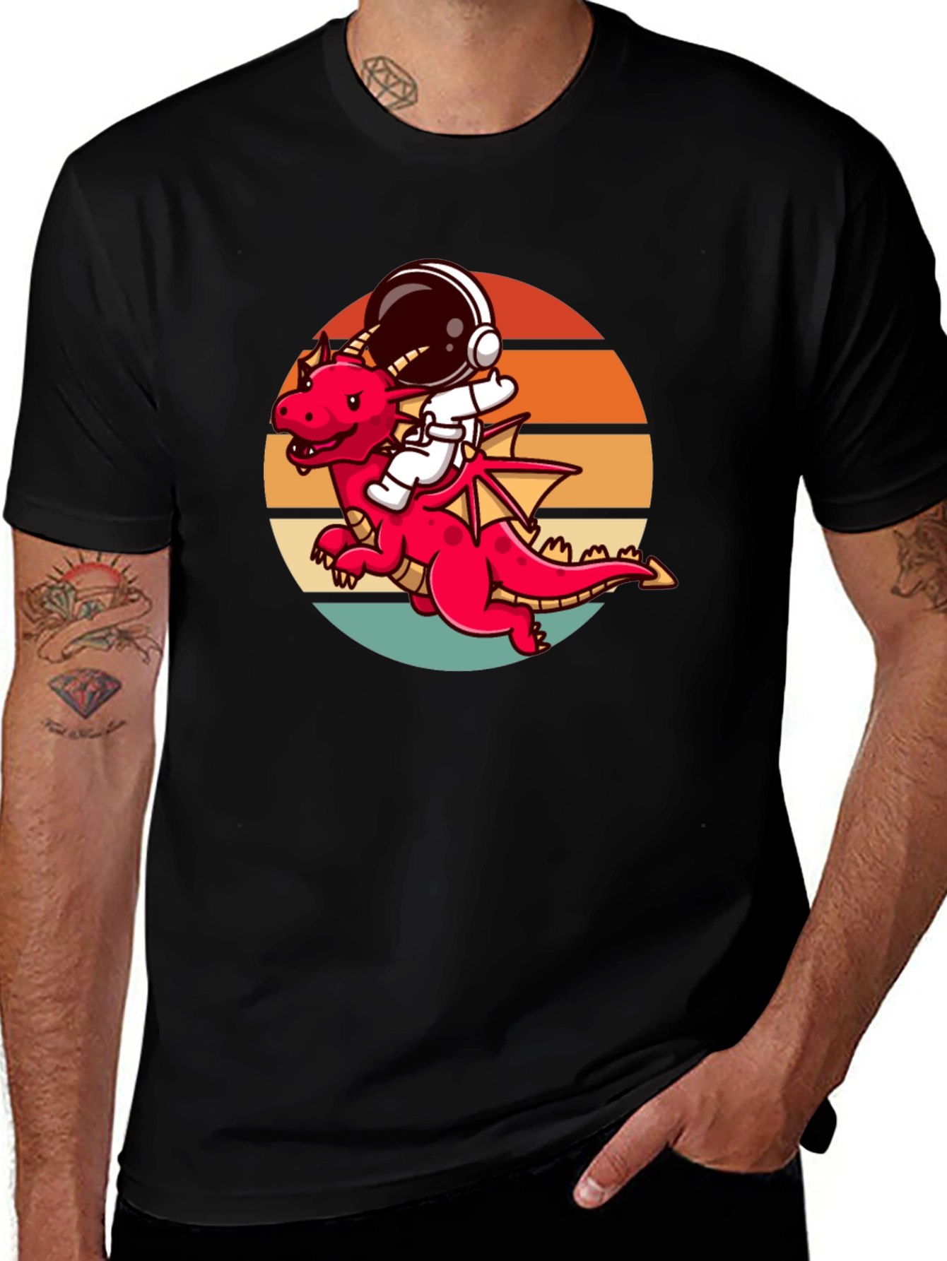 Astronaut Dragon Graphic Tee - Unique Design Black Shirt