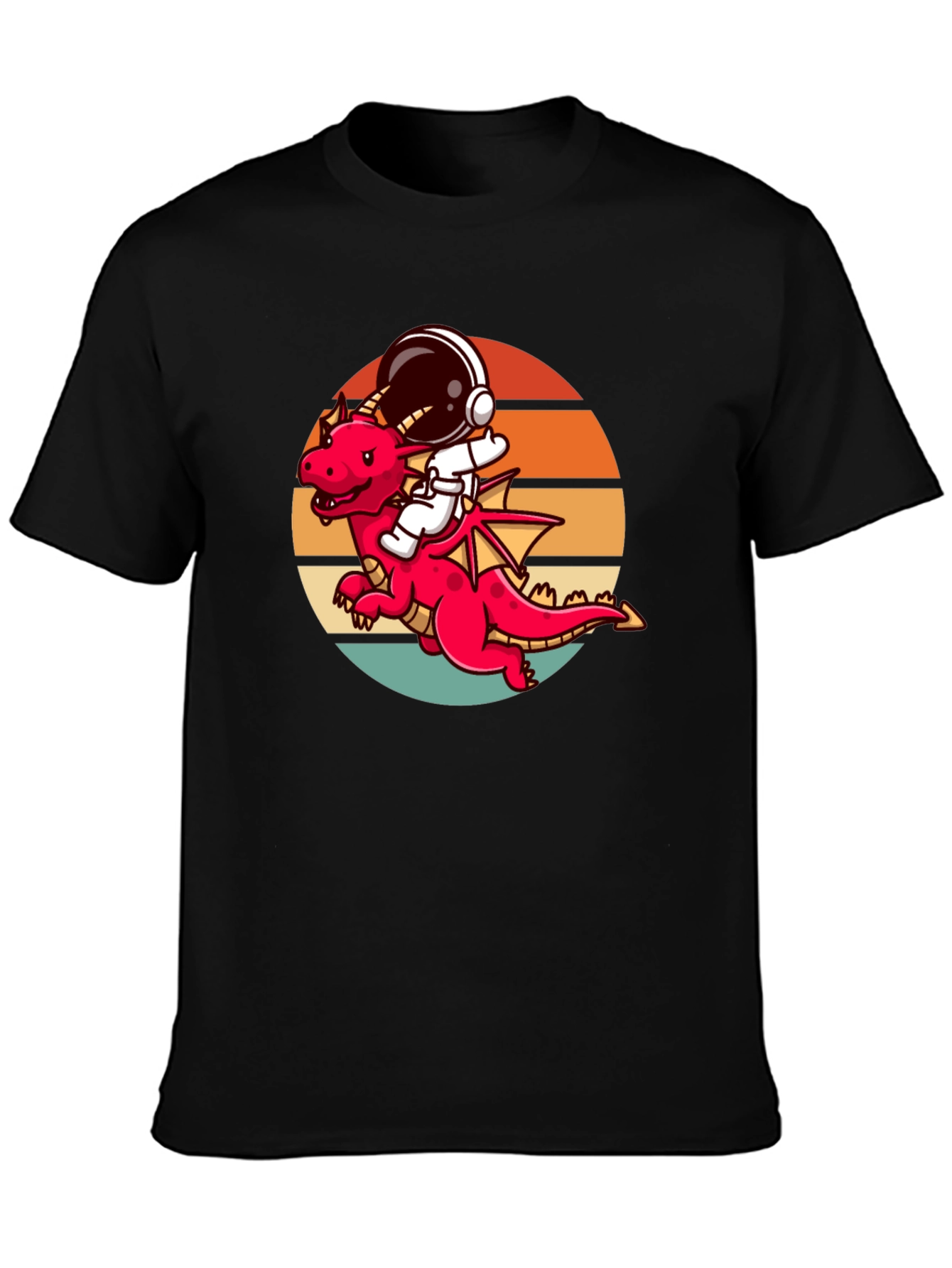 Astronaut Dragon Graphic Tee - Unique Design Black Shirt