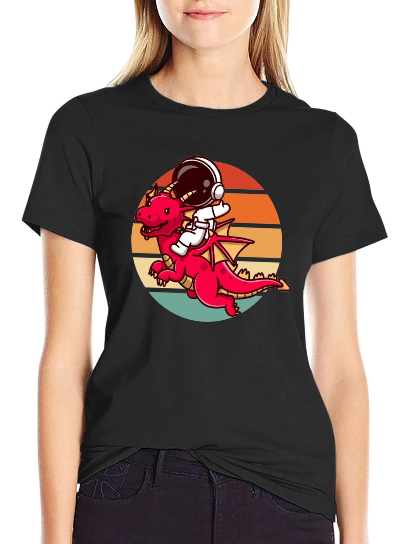 Astronaut Dragon Graphic Tee - Unique Design Black Shirt