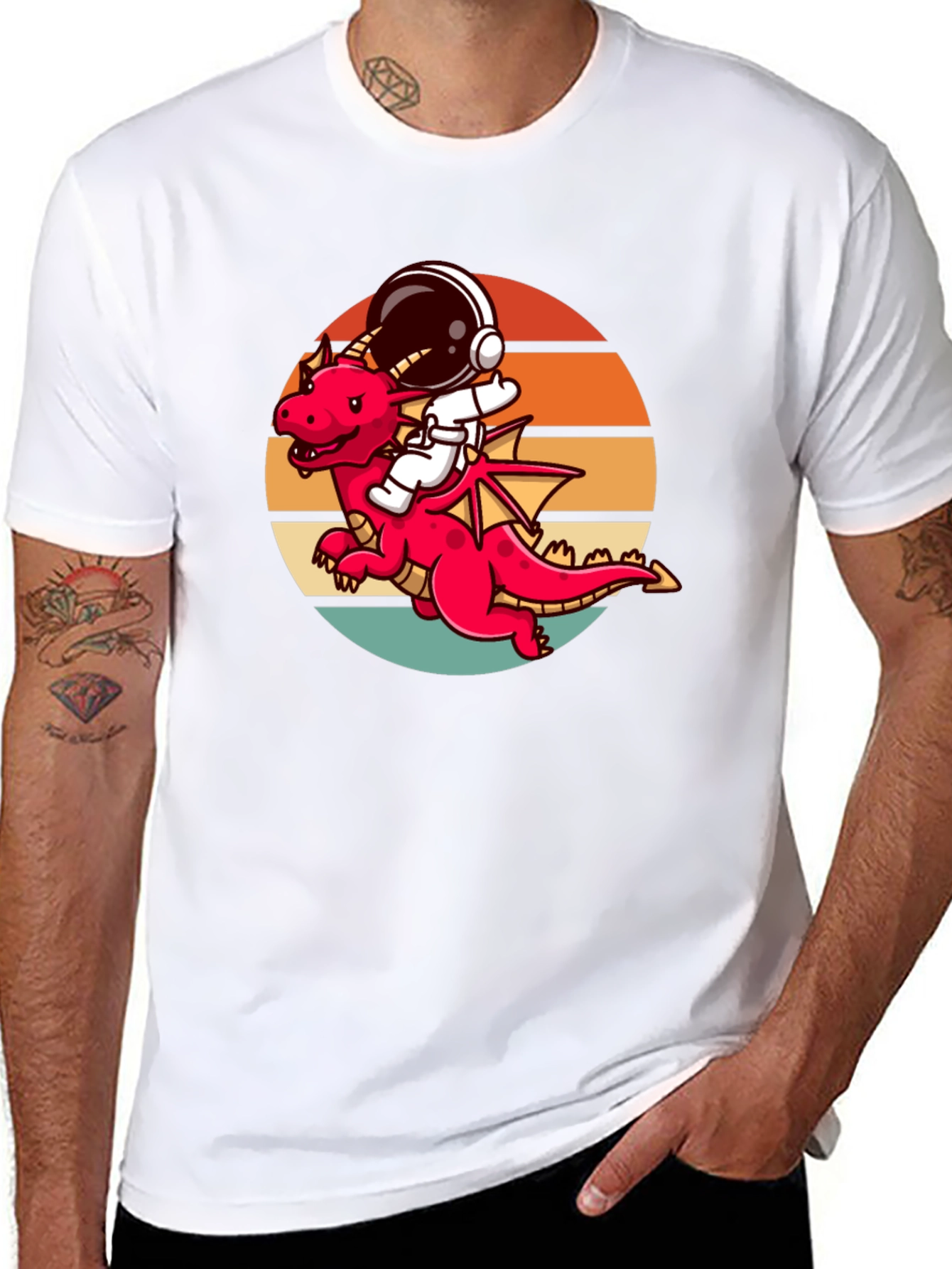 Astronaut Dragon Graphic Tee - Unique Design Black Shirt
