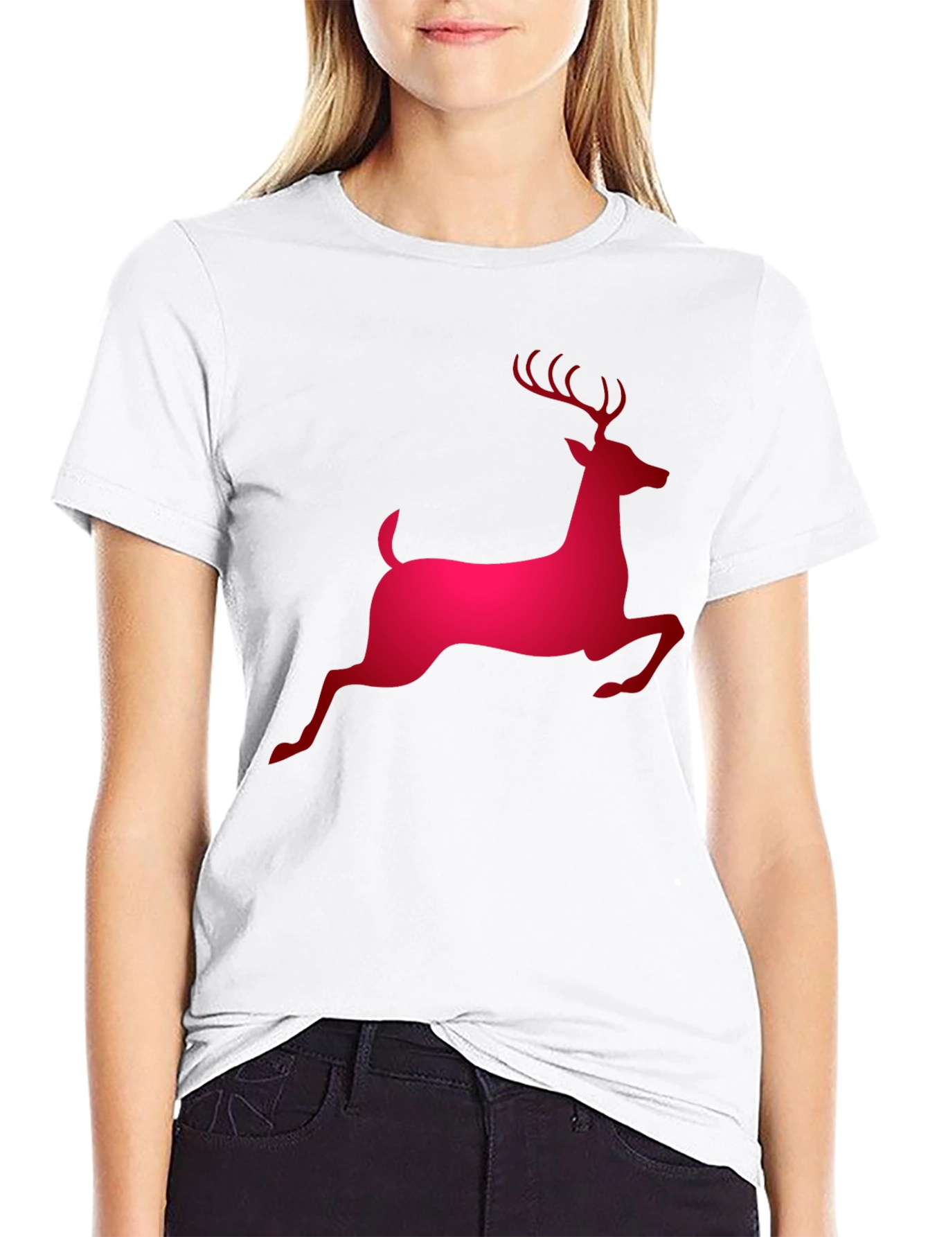 Red Reindeer Graphic Black T-Shirt