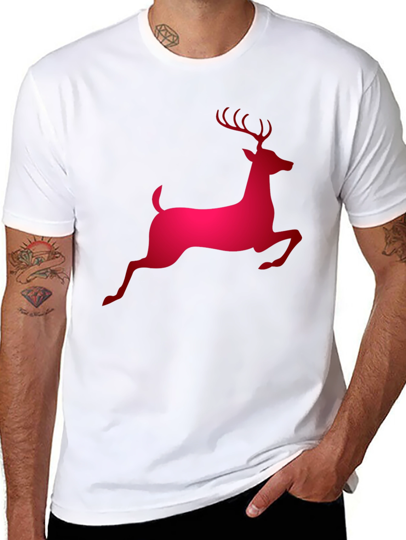 Red Reindeer Graphic Black T-Shirt