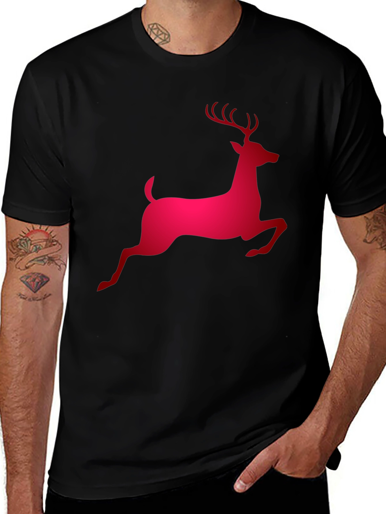 Red Reindeer Graphic Black T-Shirt