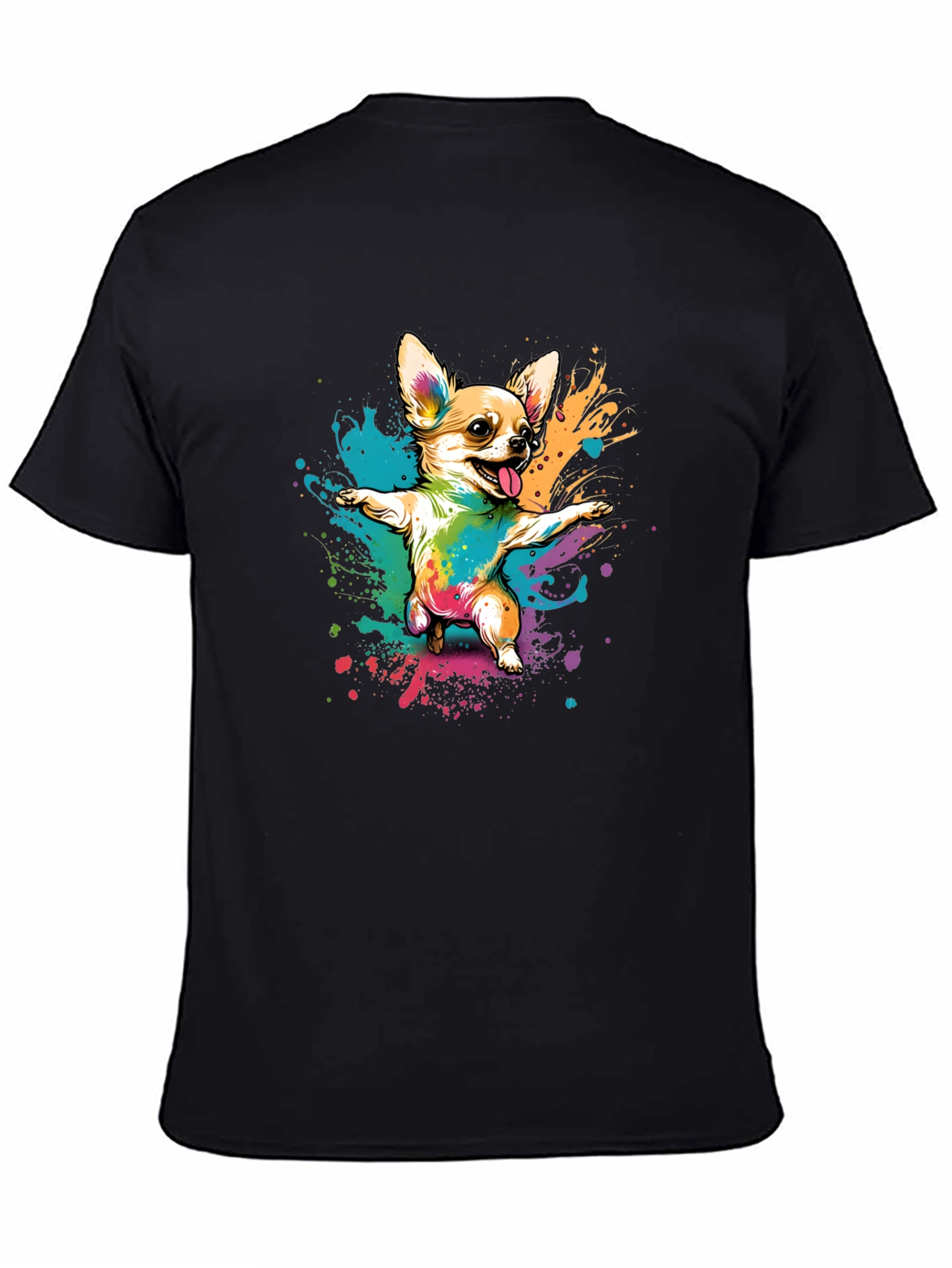 Chihuahua Dab Rainbow Art Black T-Shirt
