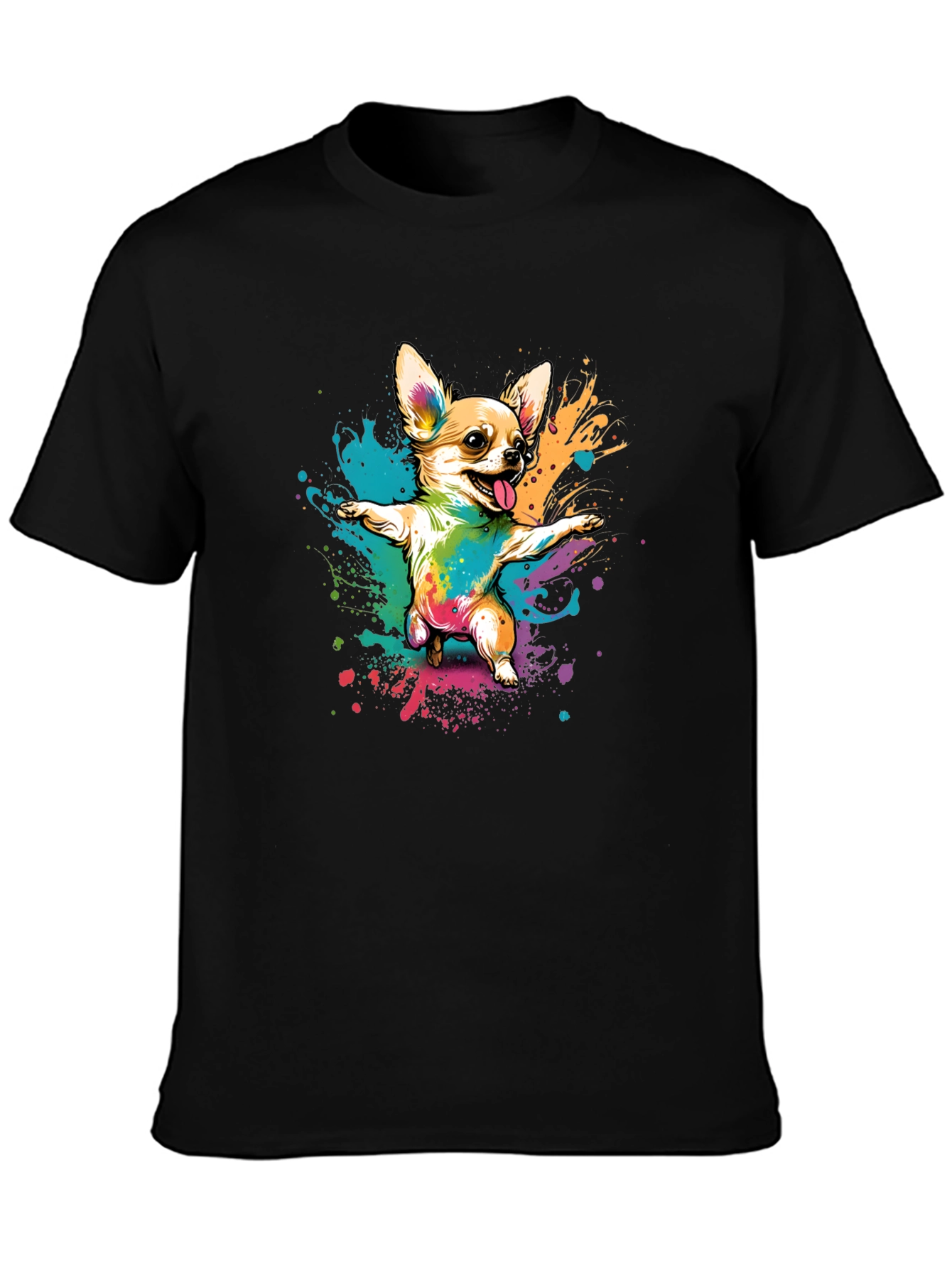 Chihuahua Dab Rainbow Art Black T-Shirt