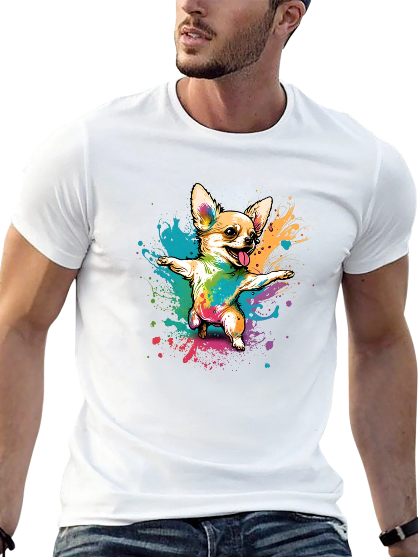 Chihuahua Dab Rainbow Art Black T-Shirt