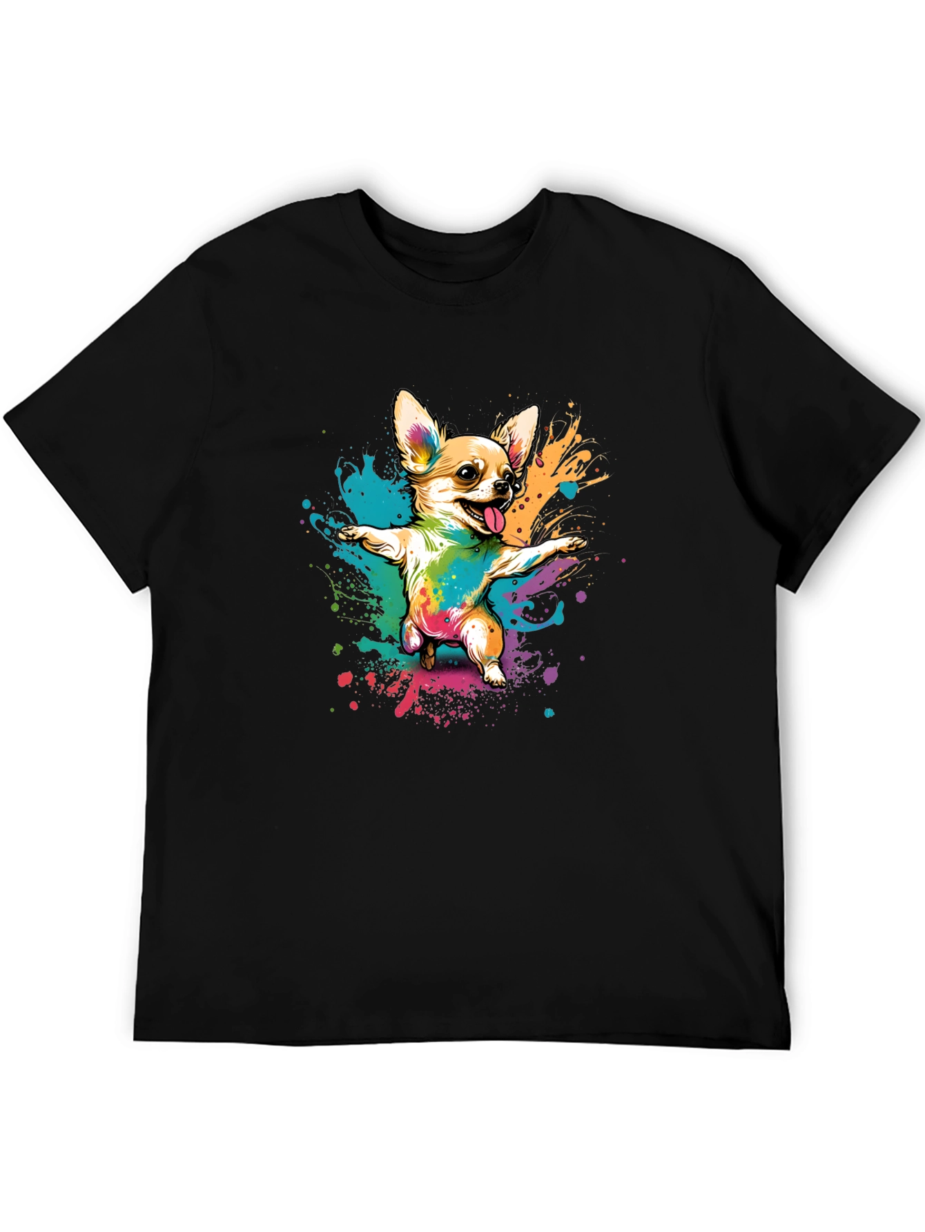 Chihuahua Dab Rainbow Art Black T-Shirt