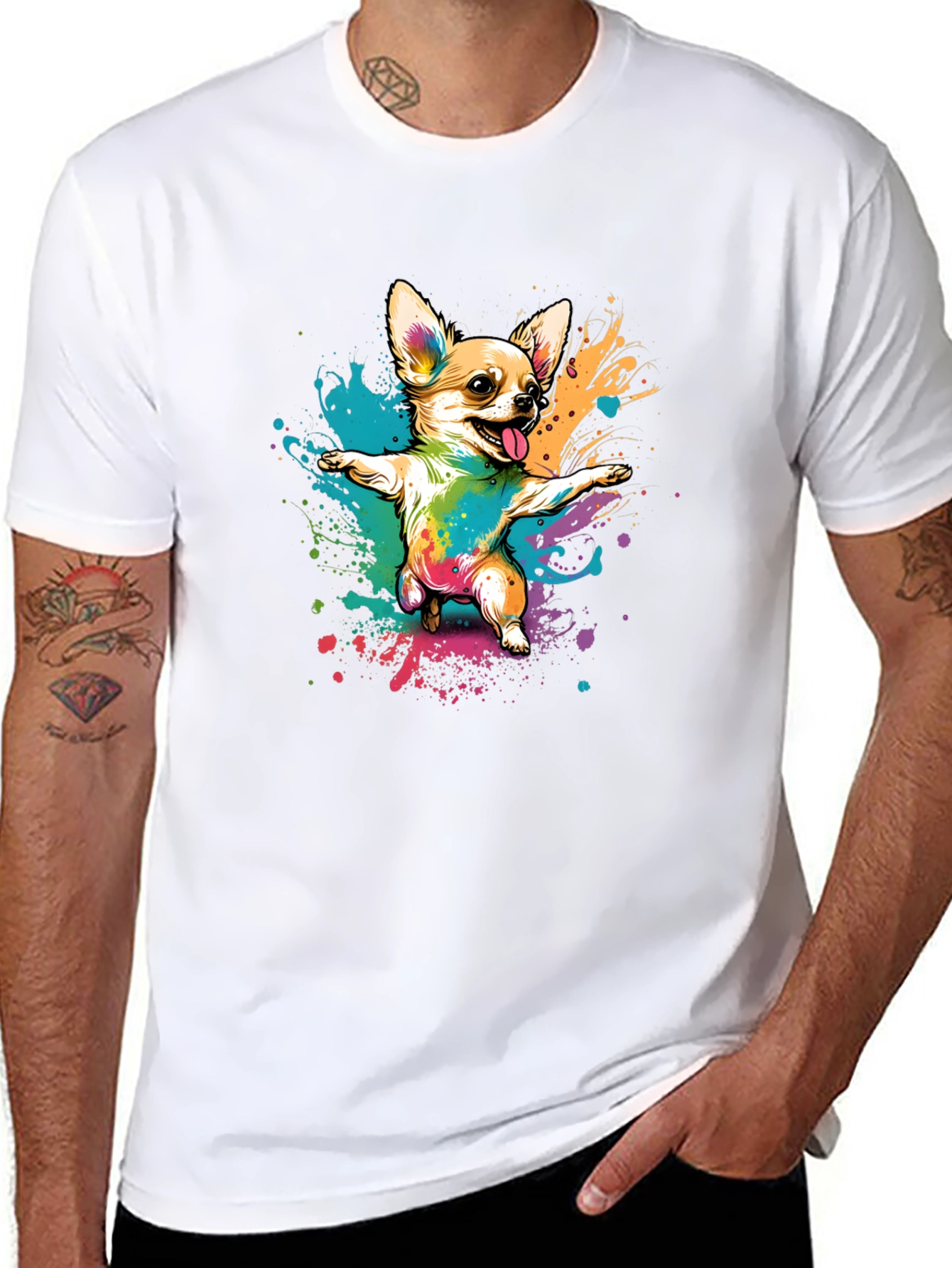 Chihuahua Dab Rainbow Art Black T-Shirt