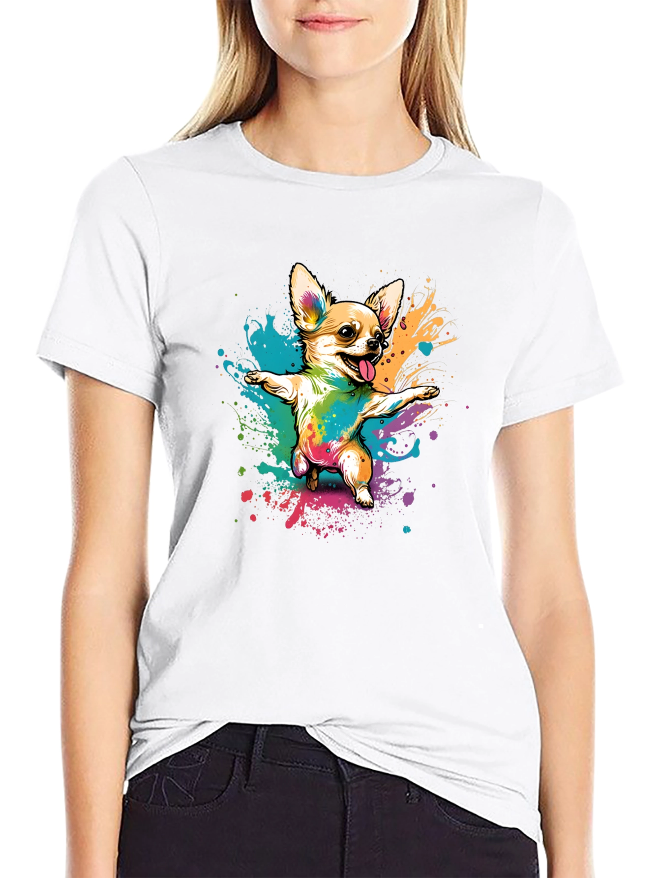 Chihuahua Dab Rainbow Art Black T-Shirt