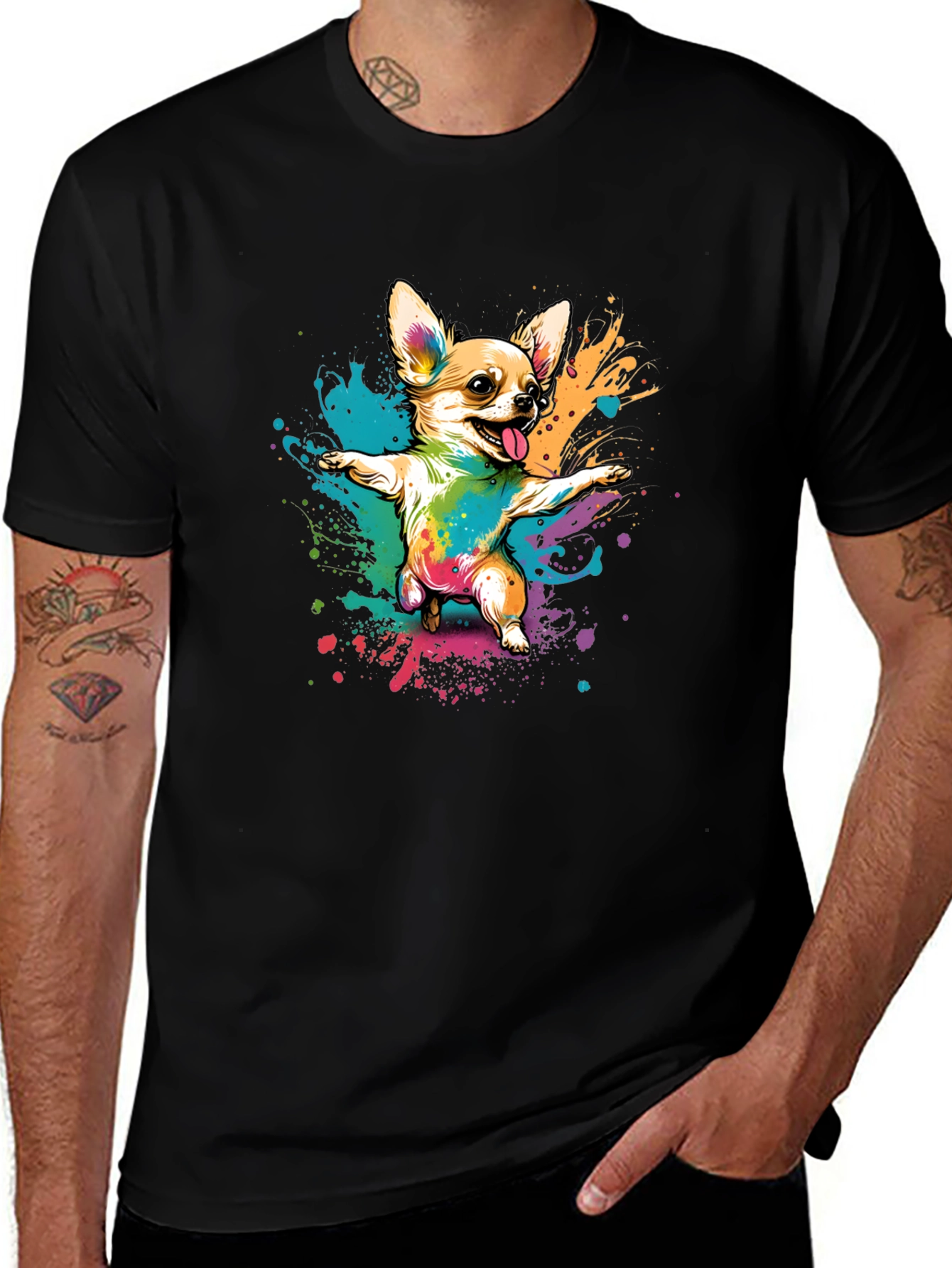 Chihuahua Dab Rainbow Art Black T-Shirt