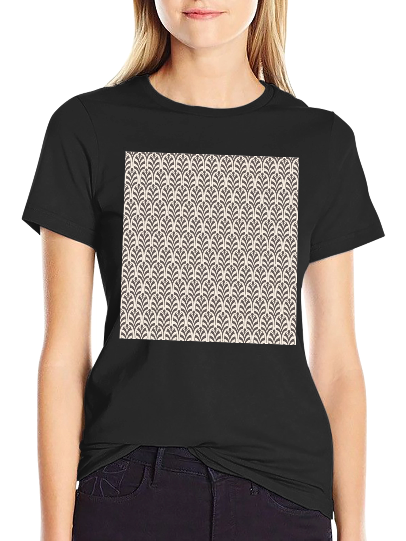 Art Deco Pattern Black Cotton T-Shirt