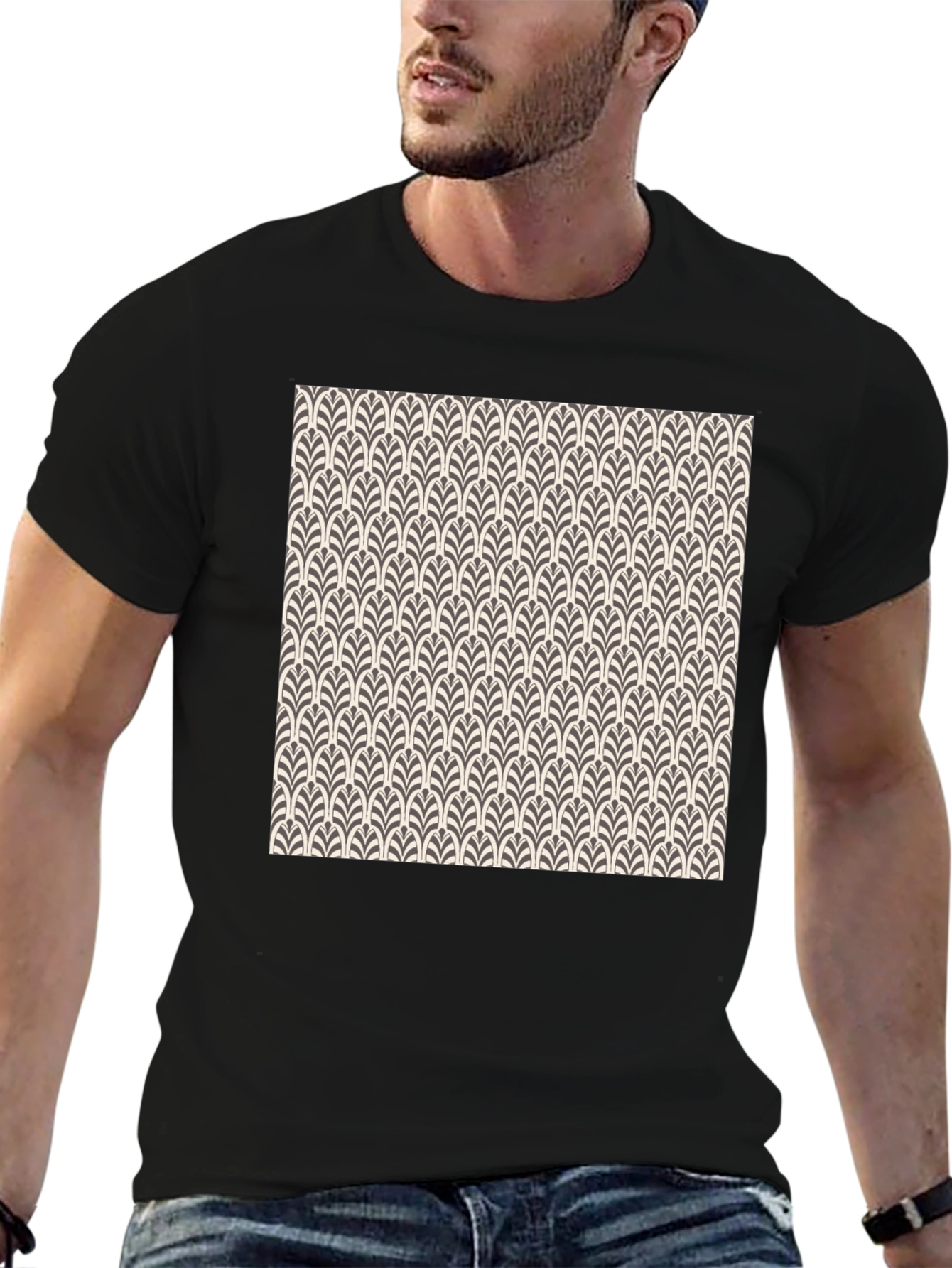 Art Deco Pattern Black Cotton T-Shirt