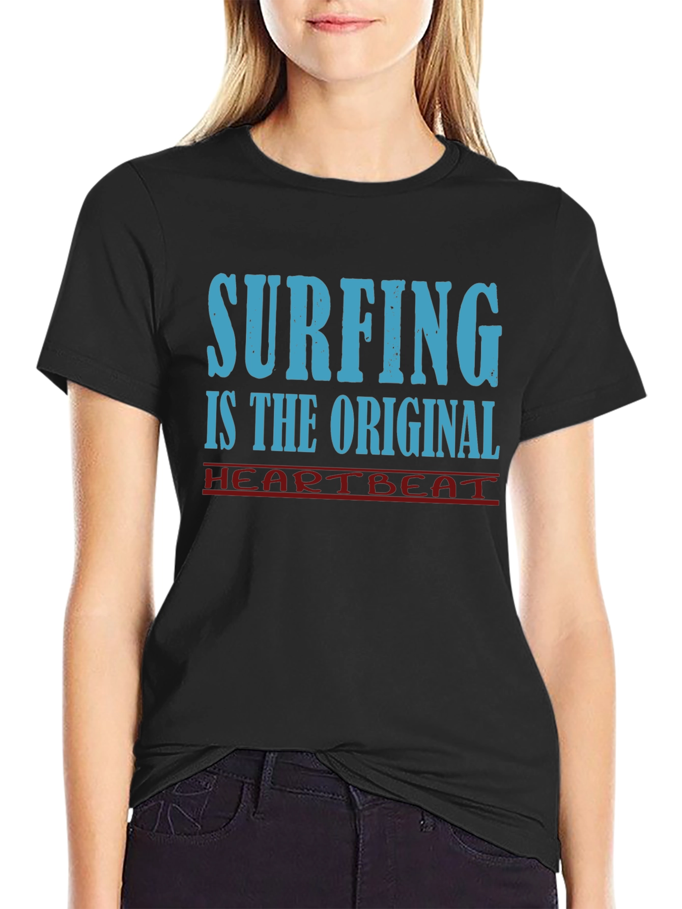 Surfing Original Heartbeat Tee - Black Cotton
