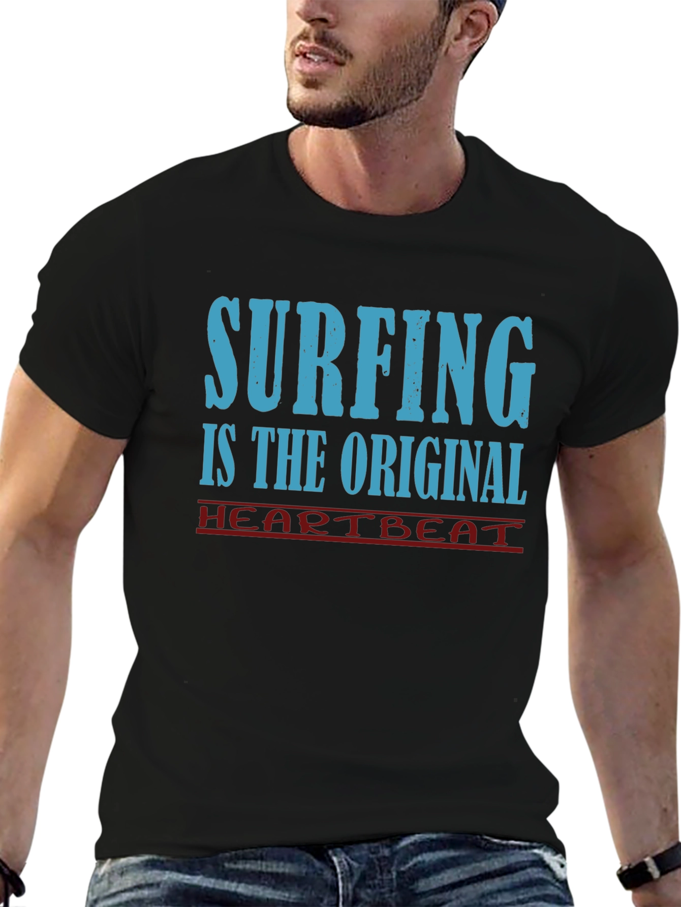 Surfing Original Heartbeat Tee - Black Cotton
