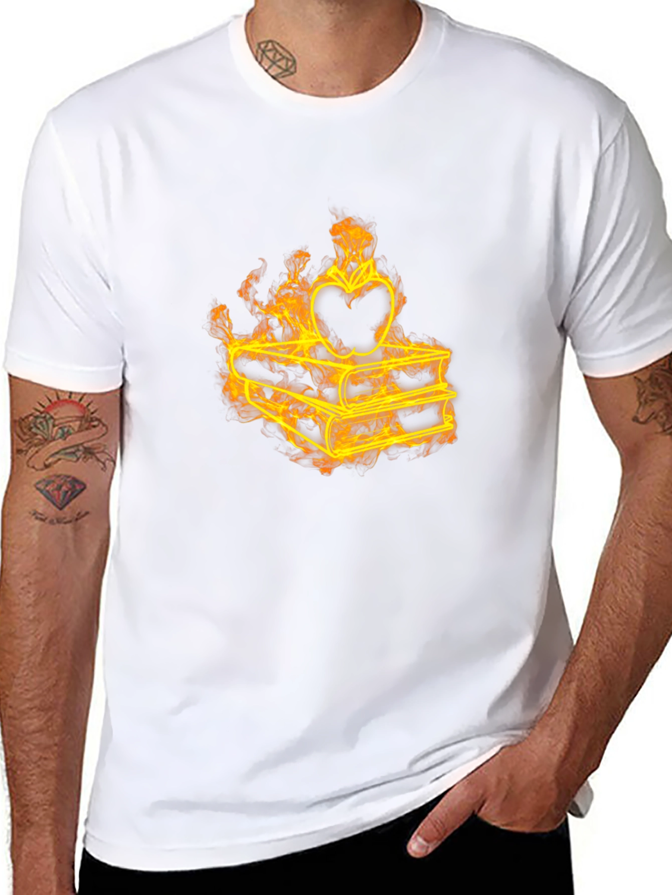 Fiery Apple on Books Black T-Shirt