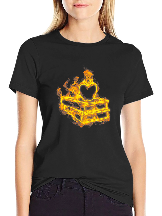 Fiery Apple on Books Black T-Shirt