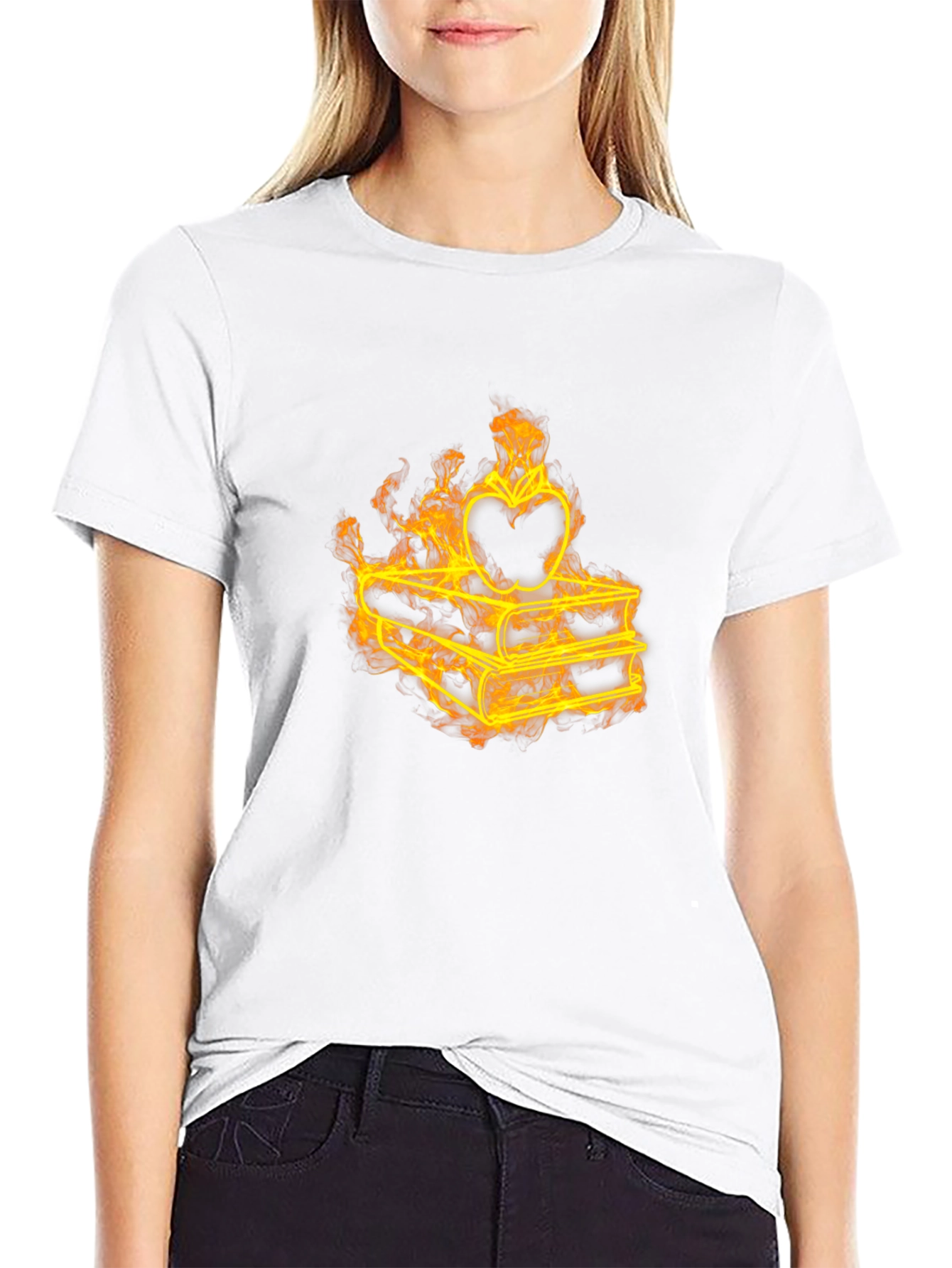 Fiery Apple on Books Black T-Shirt