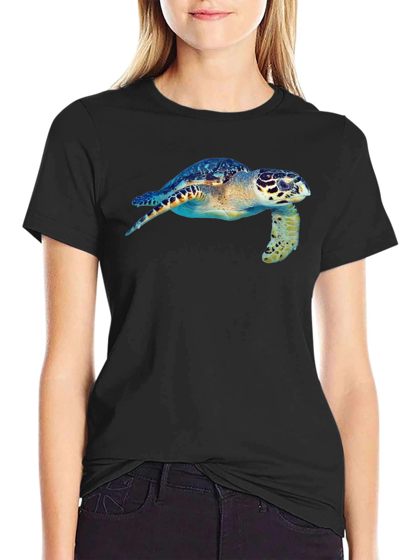 Sea Turtle Graphic Tee - Black Cotton T-Shirt