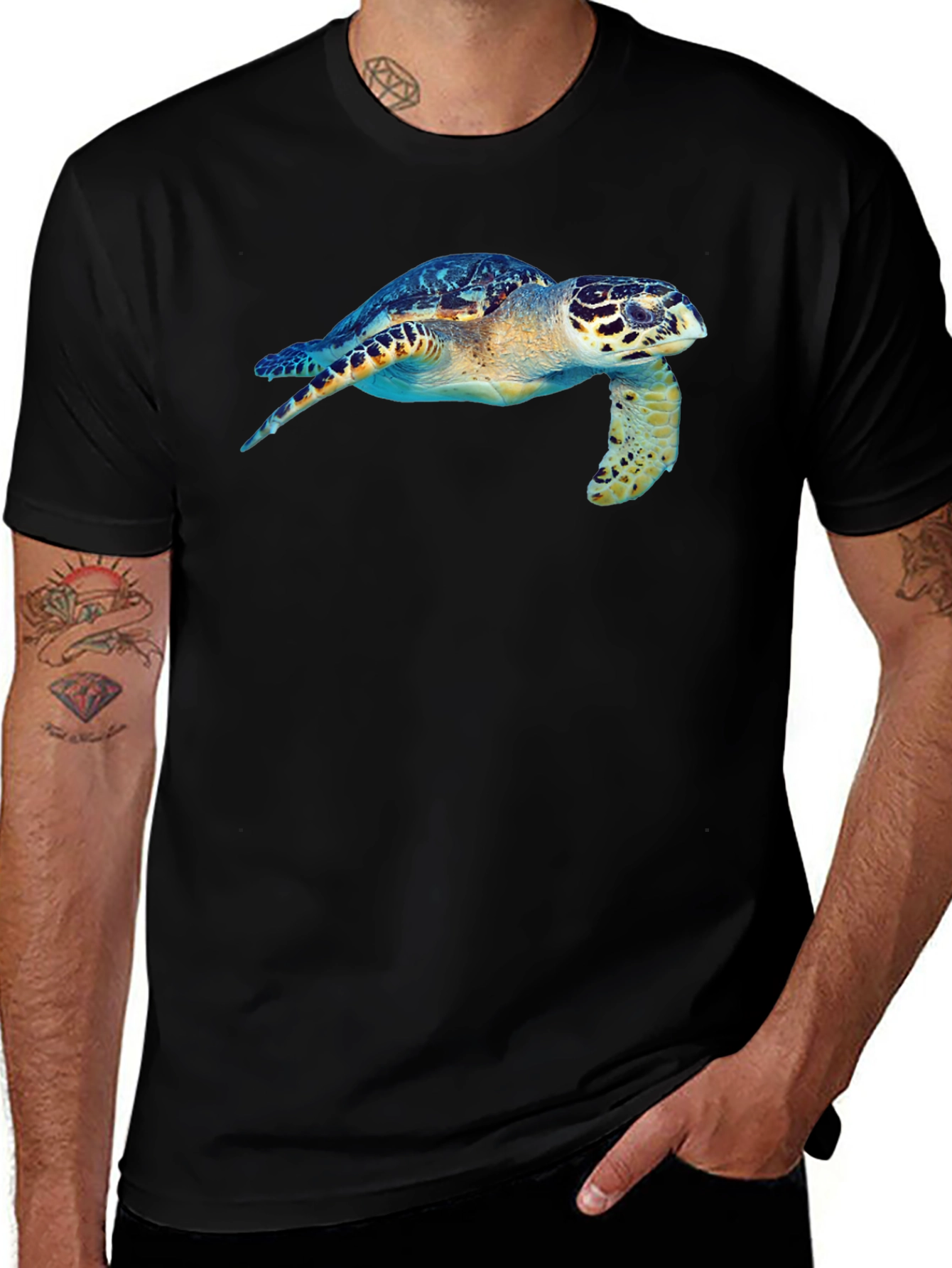 Sea Turtle Graphic Tee - Black Cotton T-Shirt