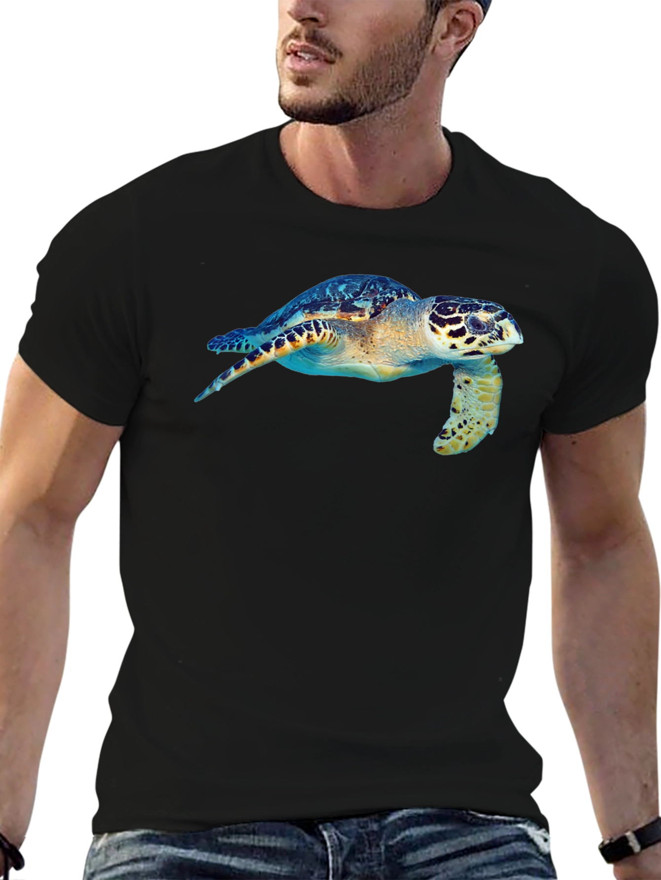 Sea Turtle Graphic Tee - Black Cotton T-Shirt