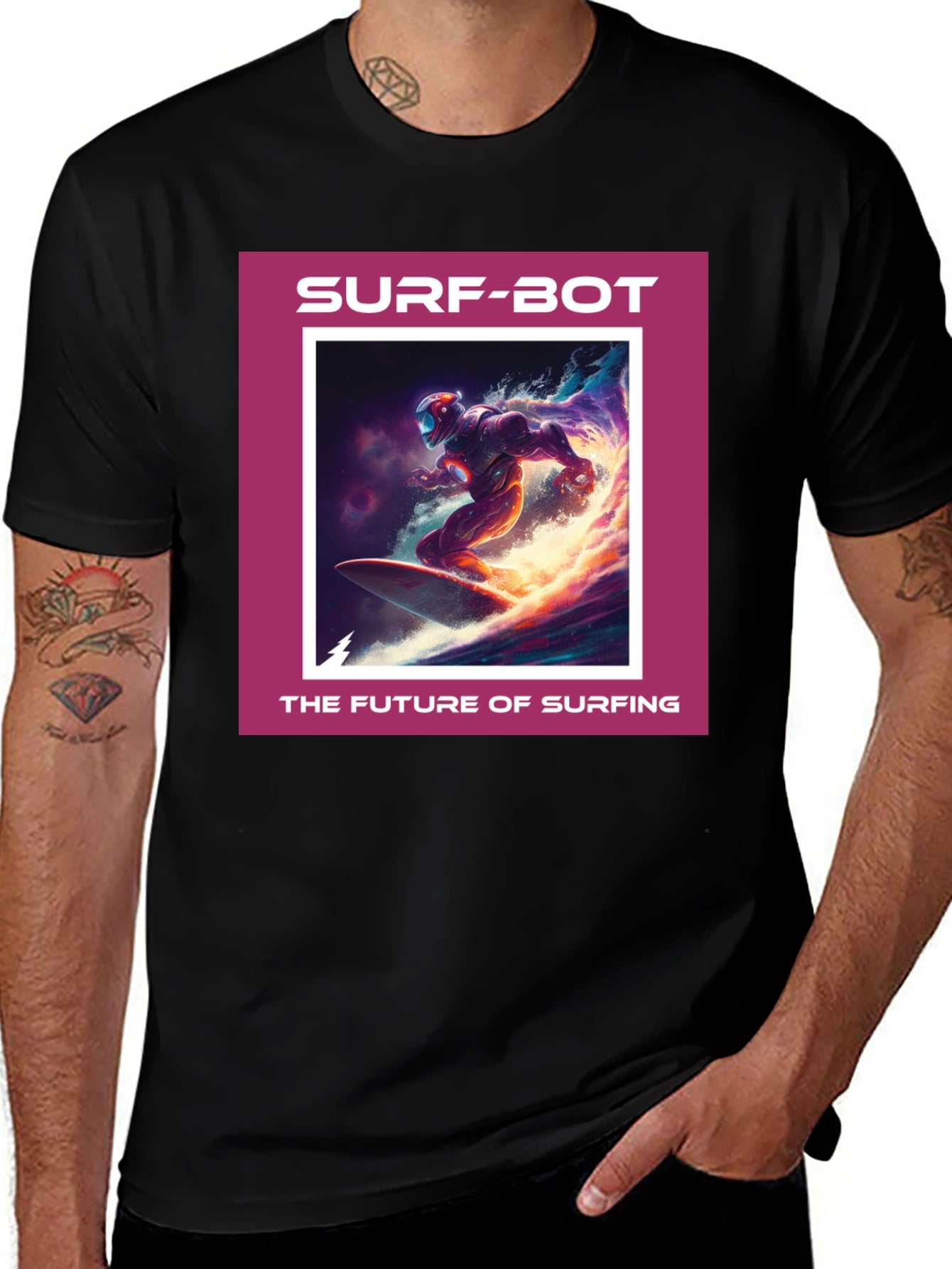 Surf-Bot Future Surfing Black T-Shirt
