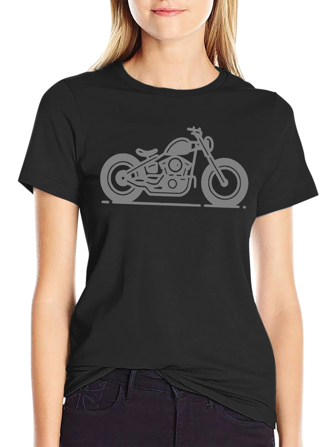 Motorcycle Graphic Tee - Black Casual T-Shirt