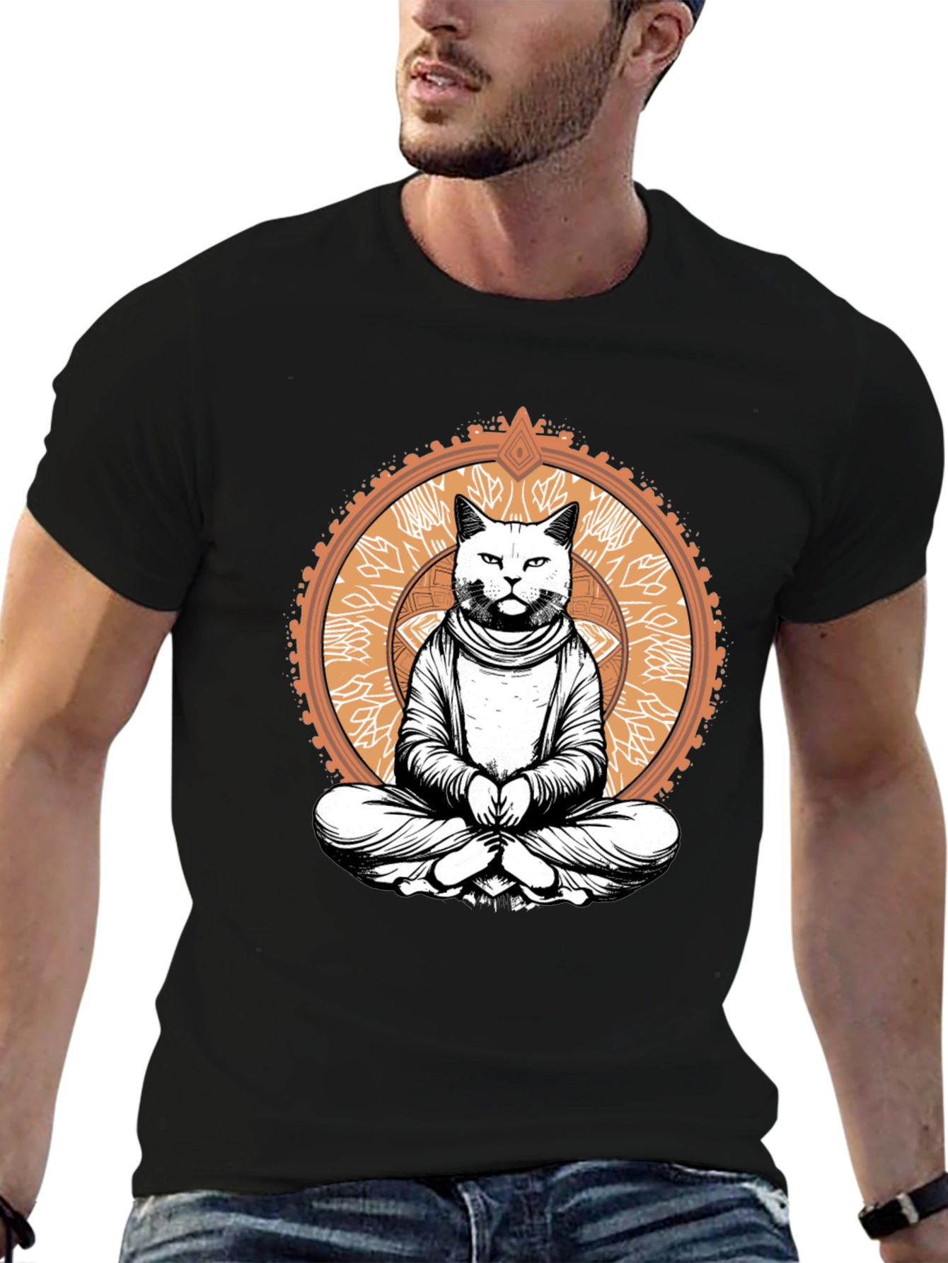 Zen Cat Graphic Tee - Black Cotton Comfort