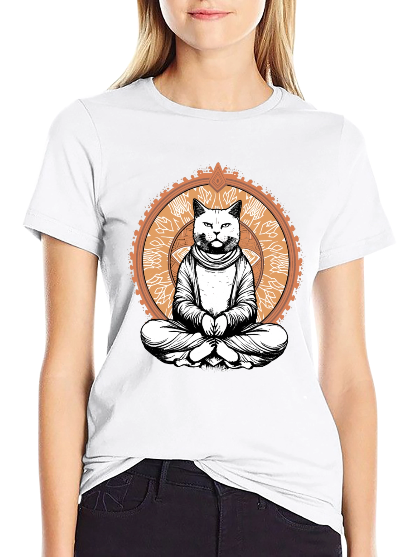 Zen Cat Graphic Tee - Black Cotton Comfort