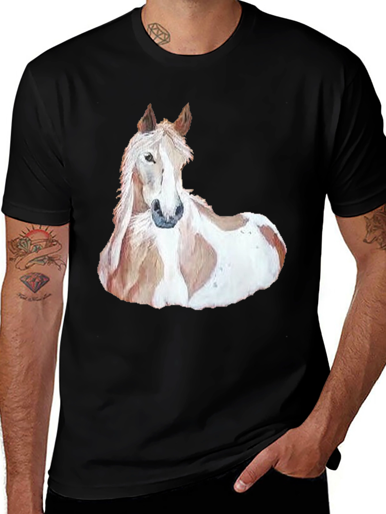 Horse Graphic Mens T-Shirt - Black Casual Style