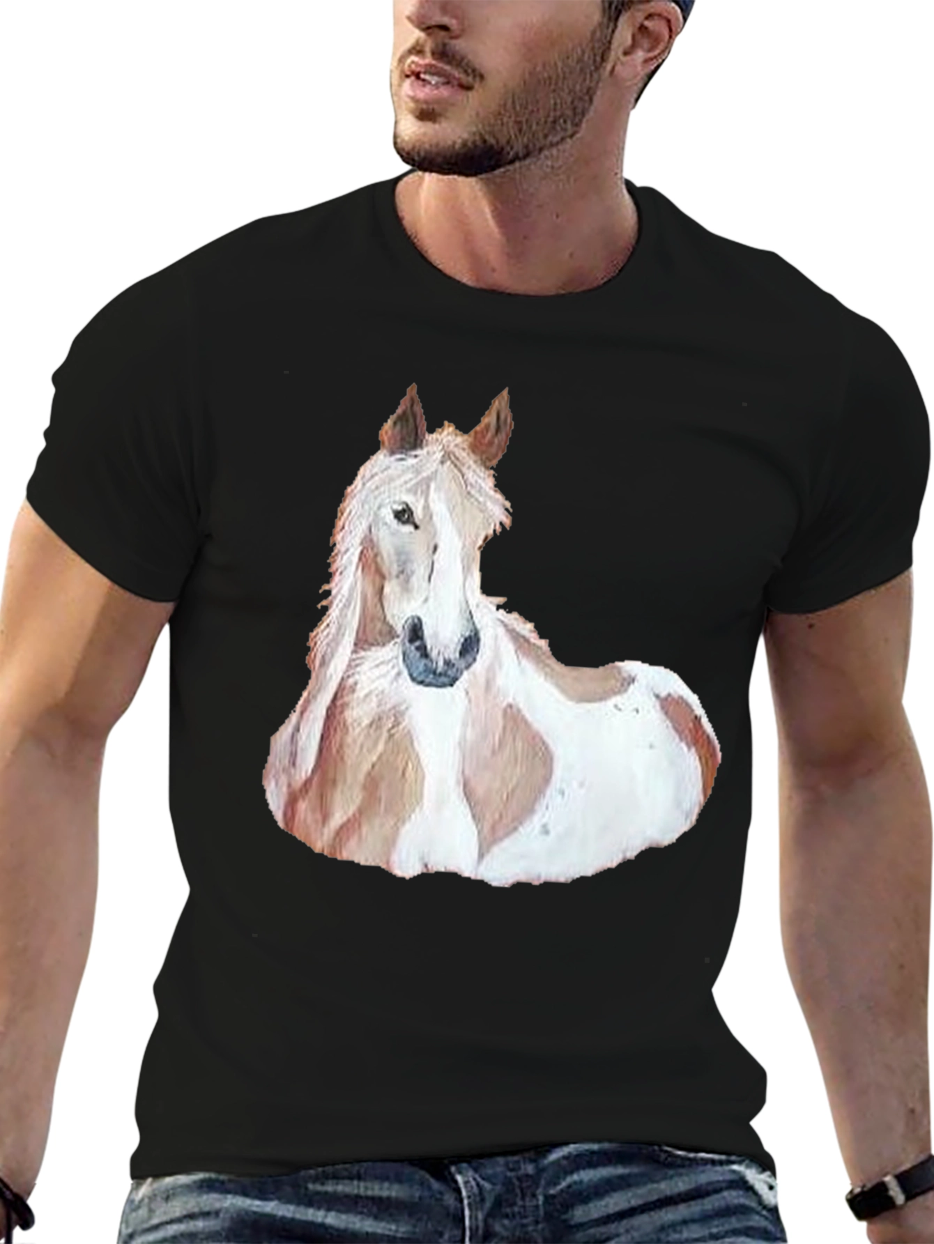 Horse Graphic Mens T-Shirt - Black Casual Style