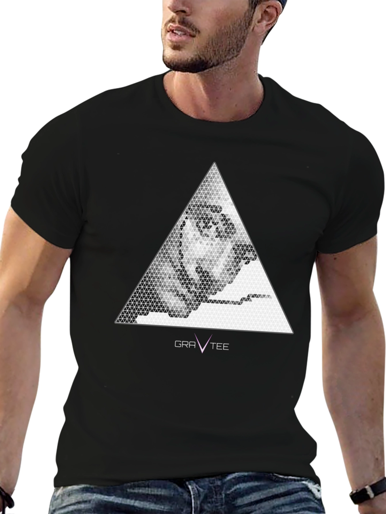 Geometric Face Graphic Tee - Mens Black T-Shirt