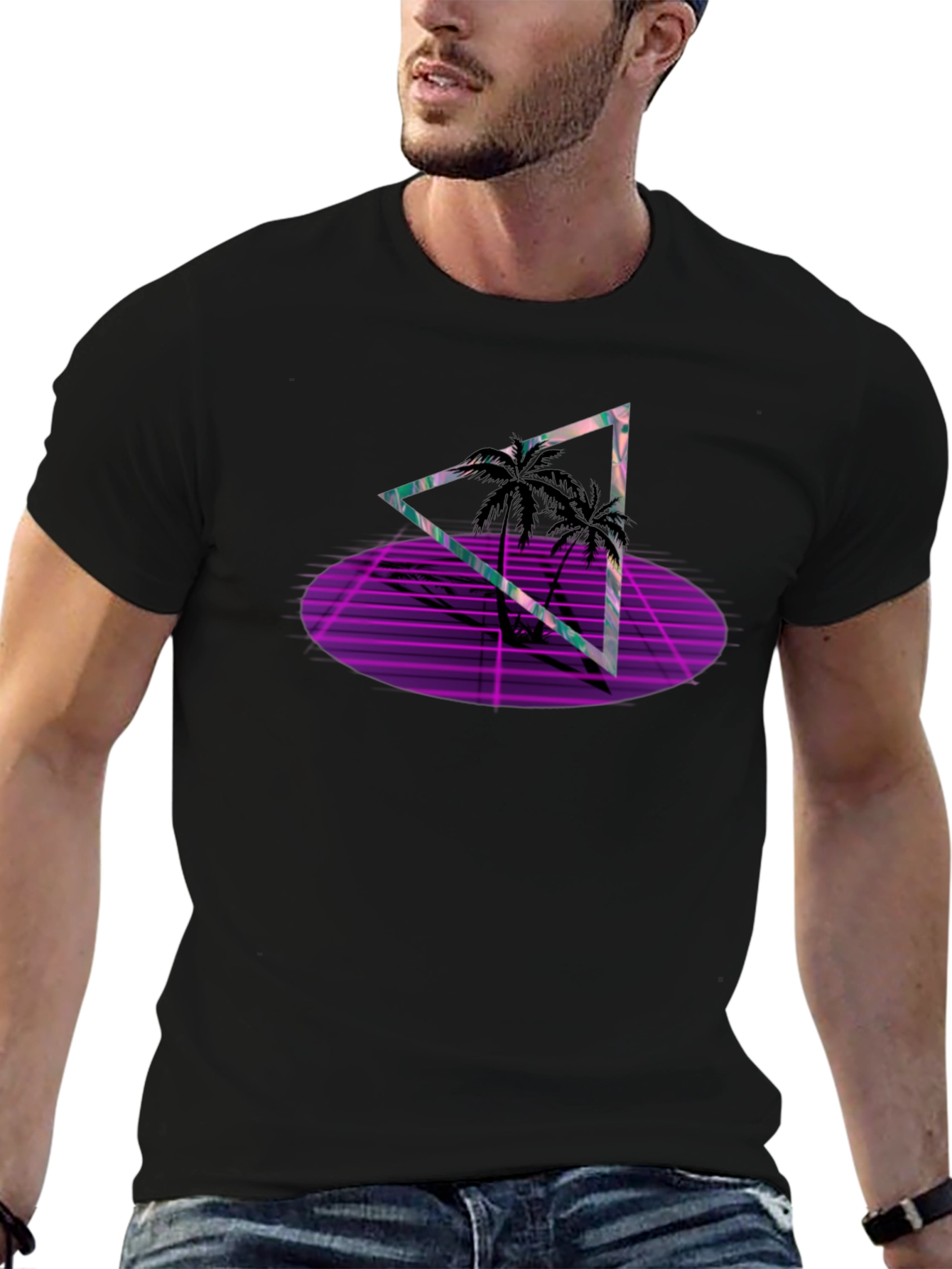 Retro Palm Triangle Black T-Shirt