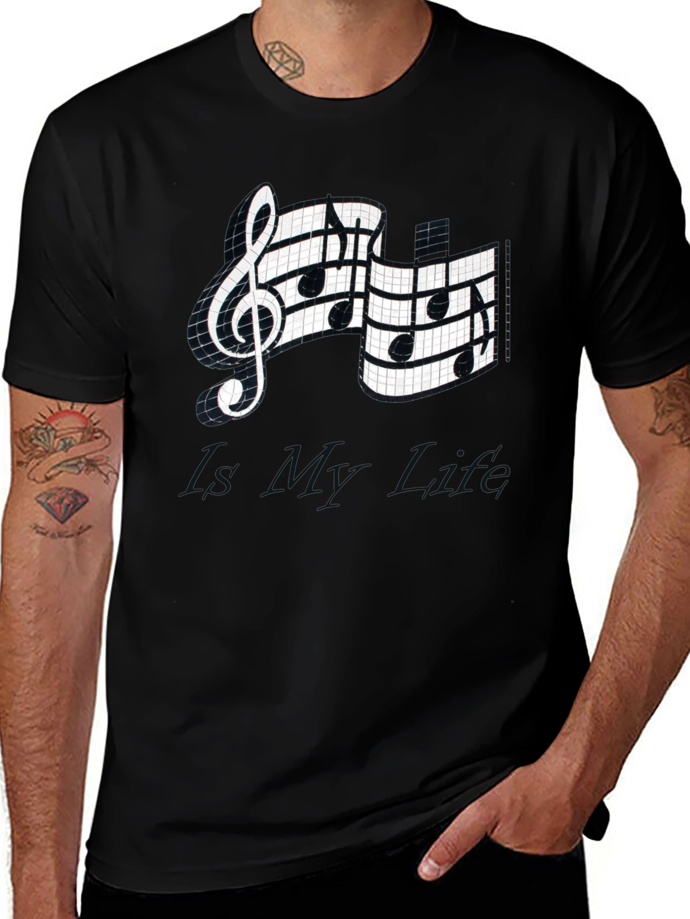 Musical Note Graphic Tee - Stylish Black T-Shirt