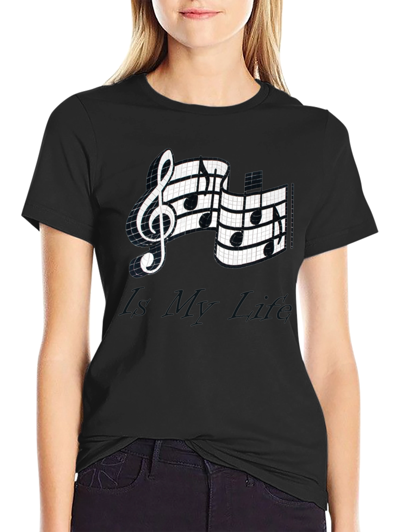 Musical Note Graphic Tee - Stylish Black T-Shirt
