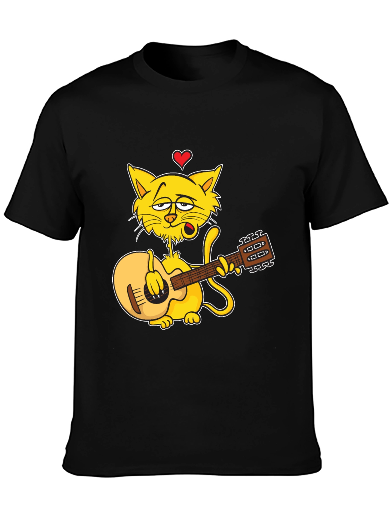 Cat Guitarist Graphic Black T-Shirt