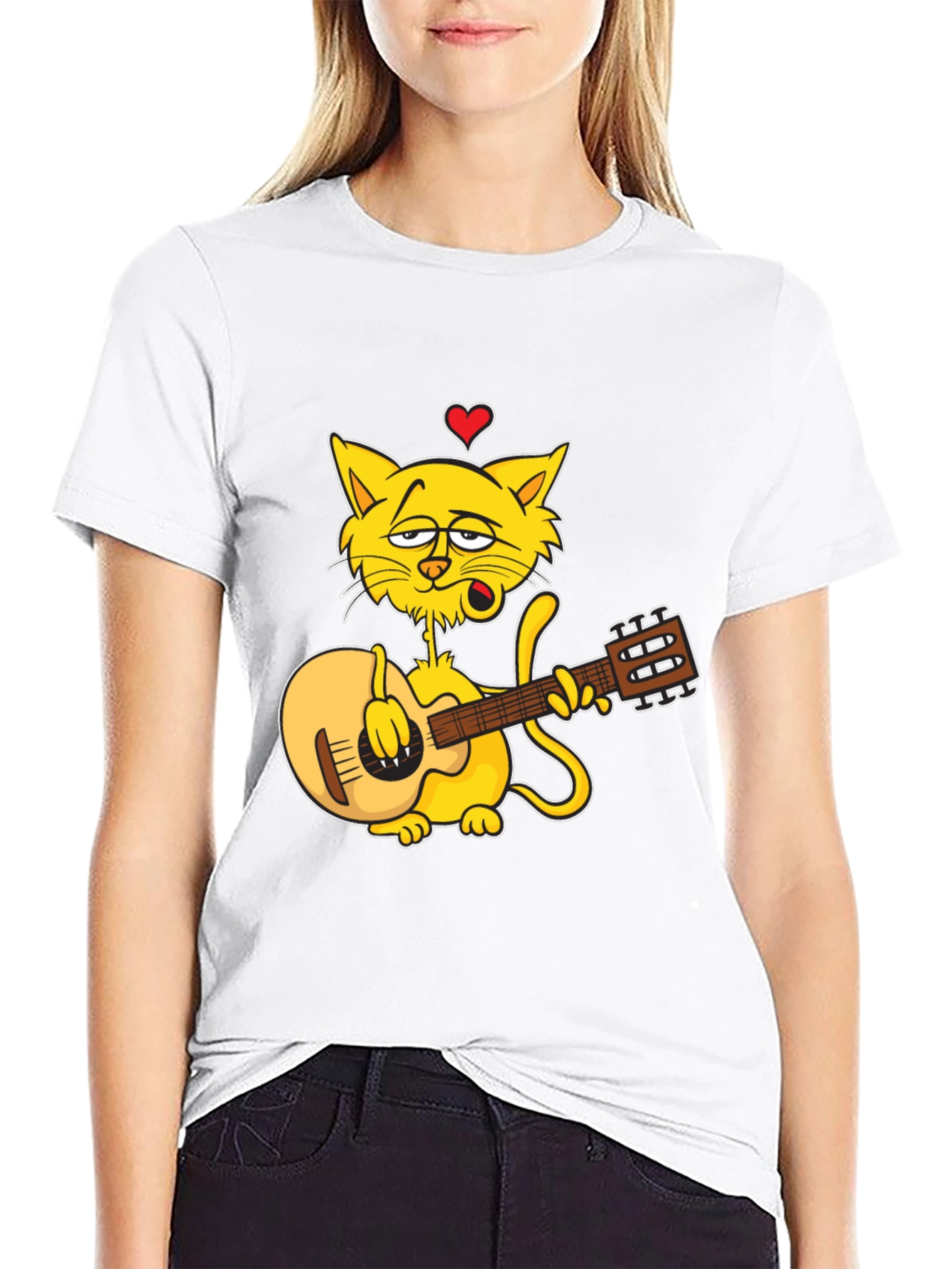 Cat Guitarist Graphic Black T-Shirt