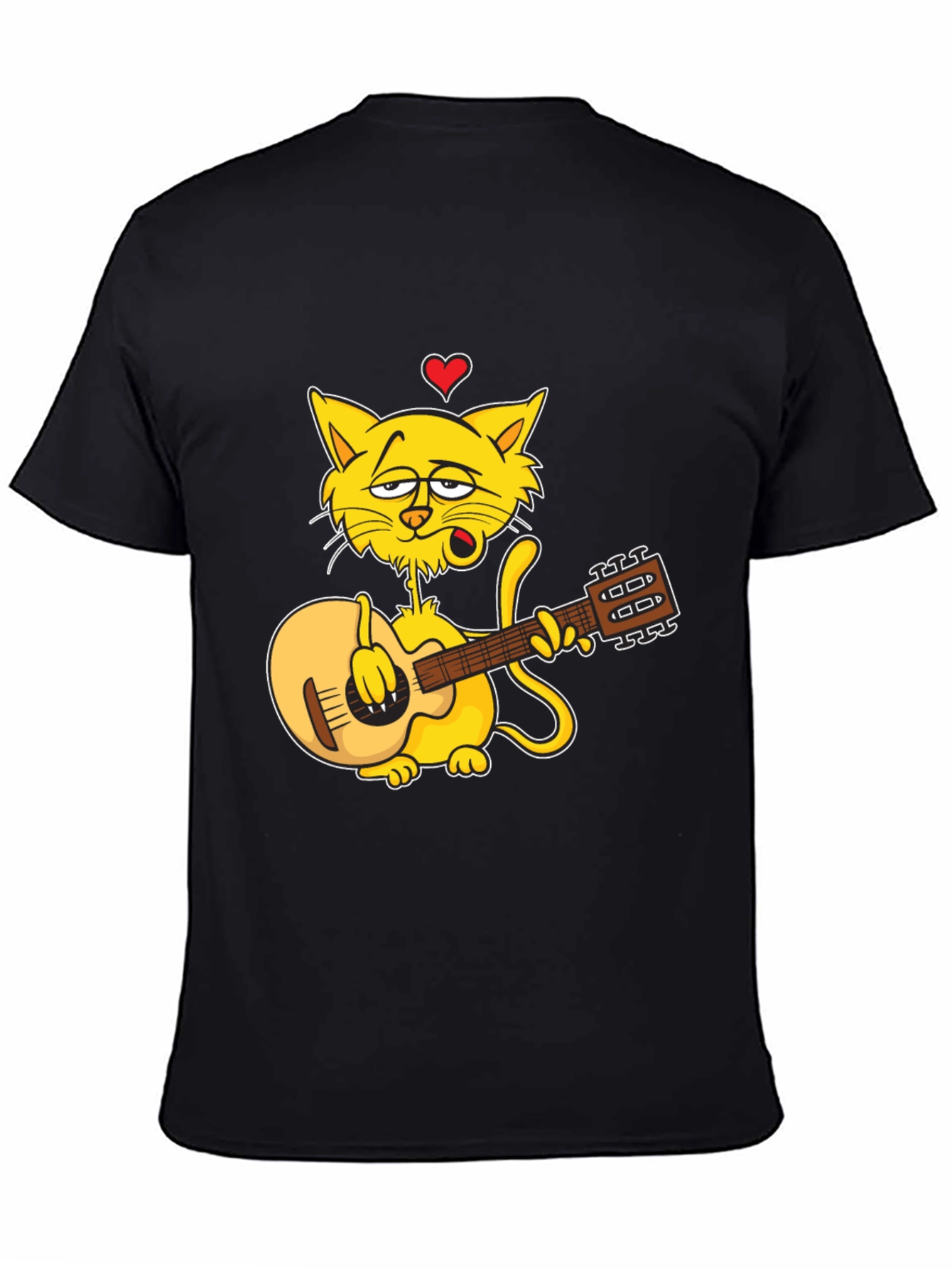 Cat Guitarist Graphic Black T-Shirt