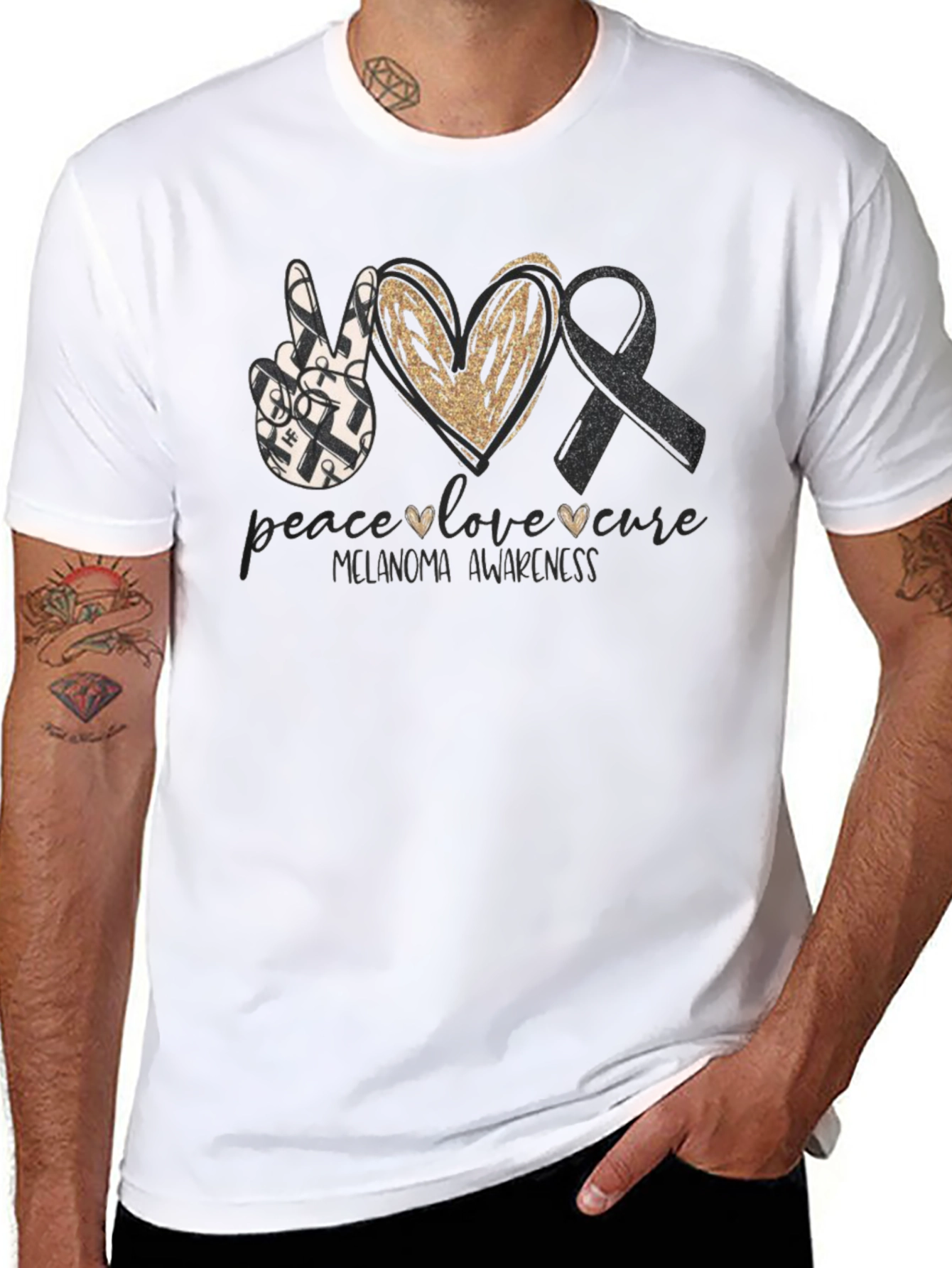 Melanoma Awareness Peace Love Cure T-Shirt
