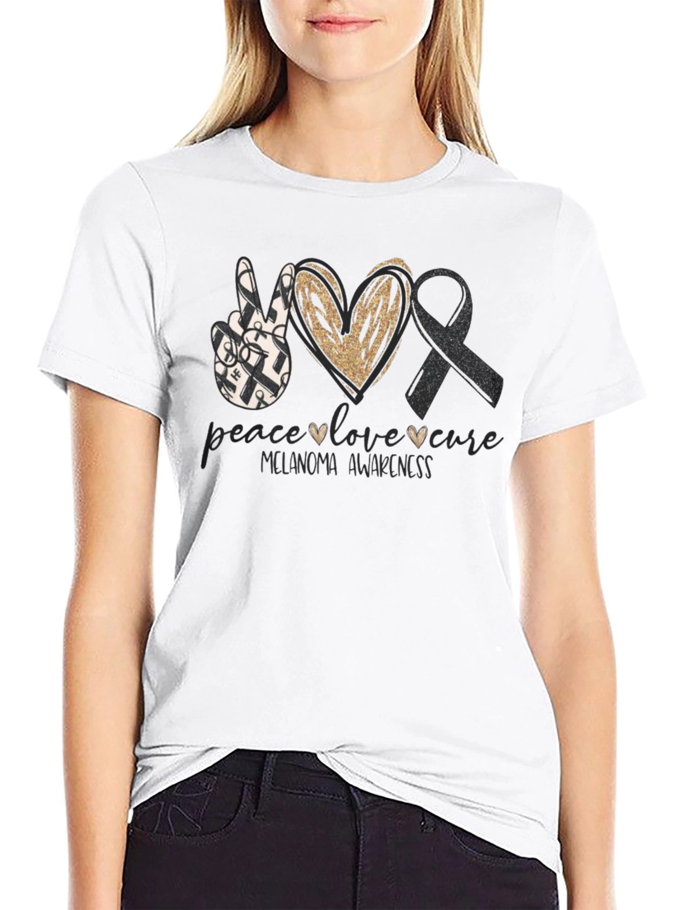 Melanoma Awareness Peace Love Cure T-Shirt