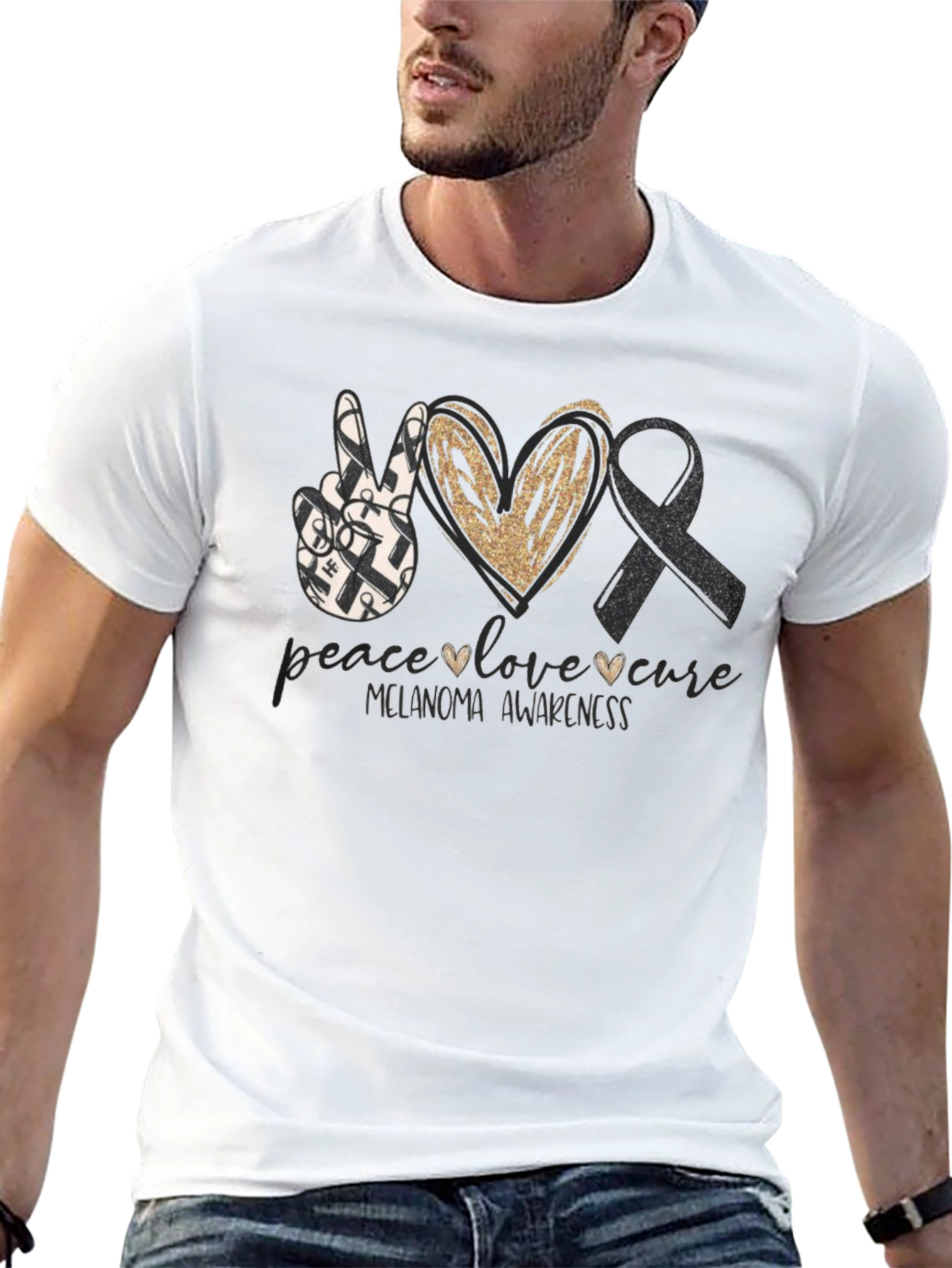 Melanoma Awareness Peace Love Cure T-Shirt