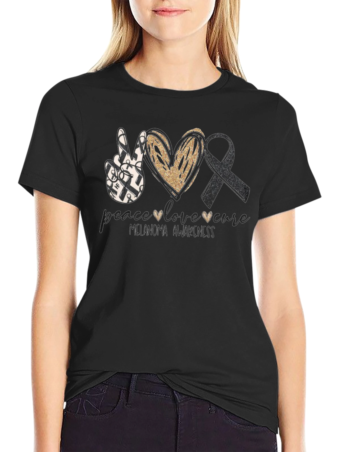 Melanoma Awareness Peace Love Cure T-Shirt