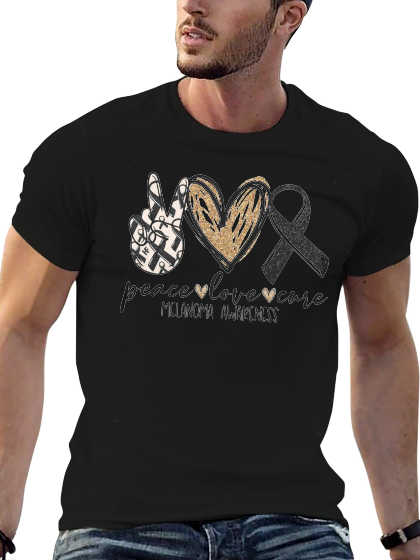 Melanoma Awareness Peace Love Cure T-Shirt