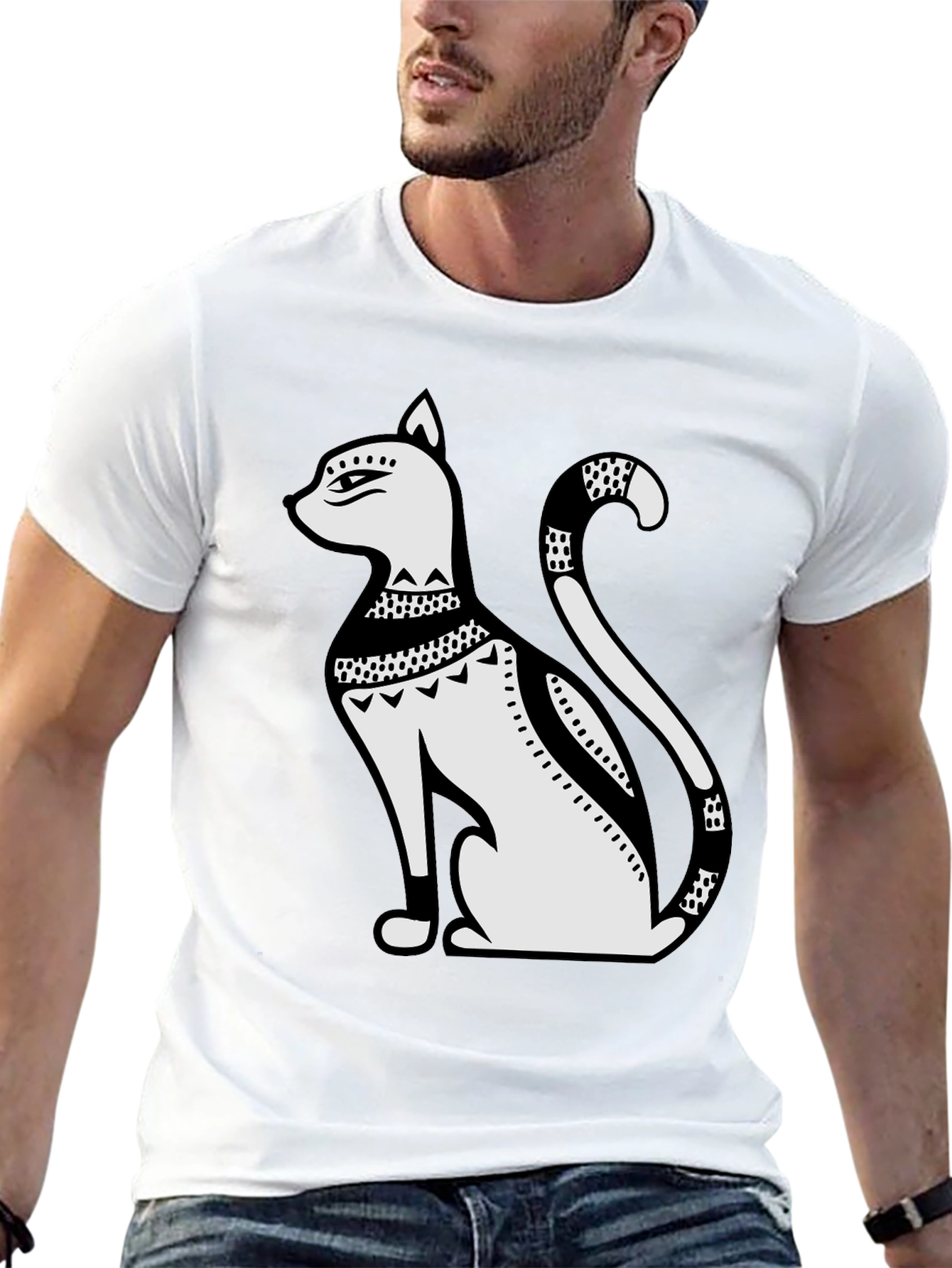 Egyptian Cat Art Graphic Tee - Black T-Shirt