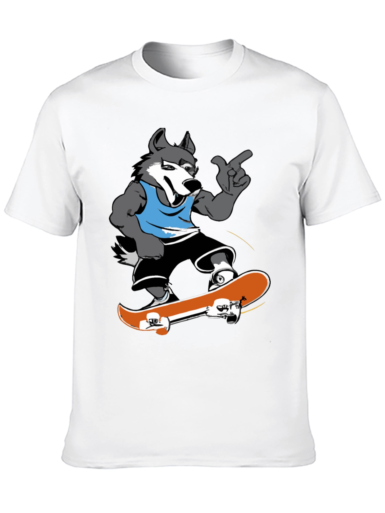 Cool Wolf Skateboarder Black T-Shirt