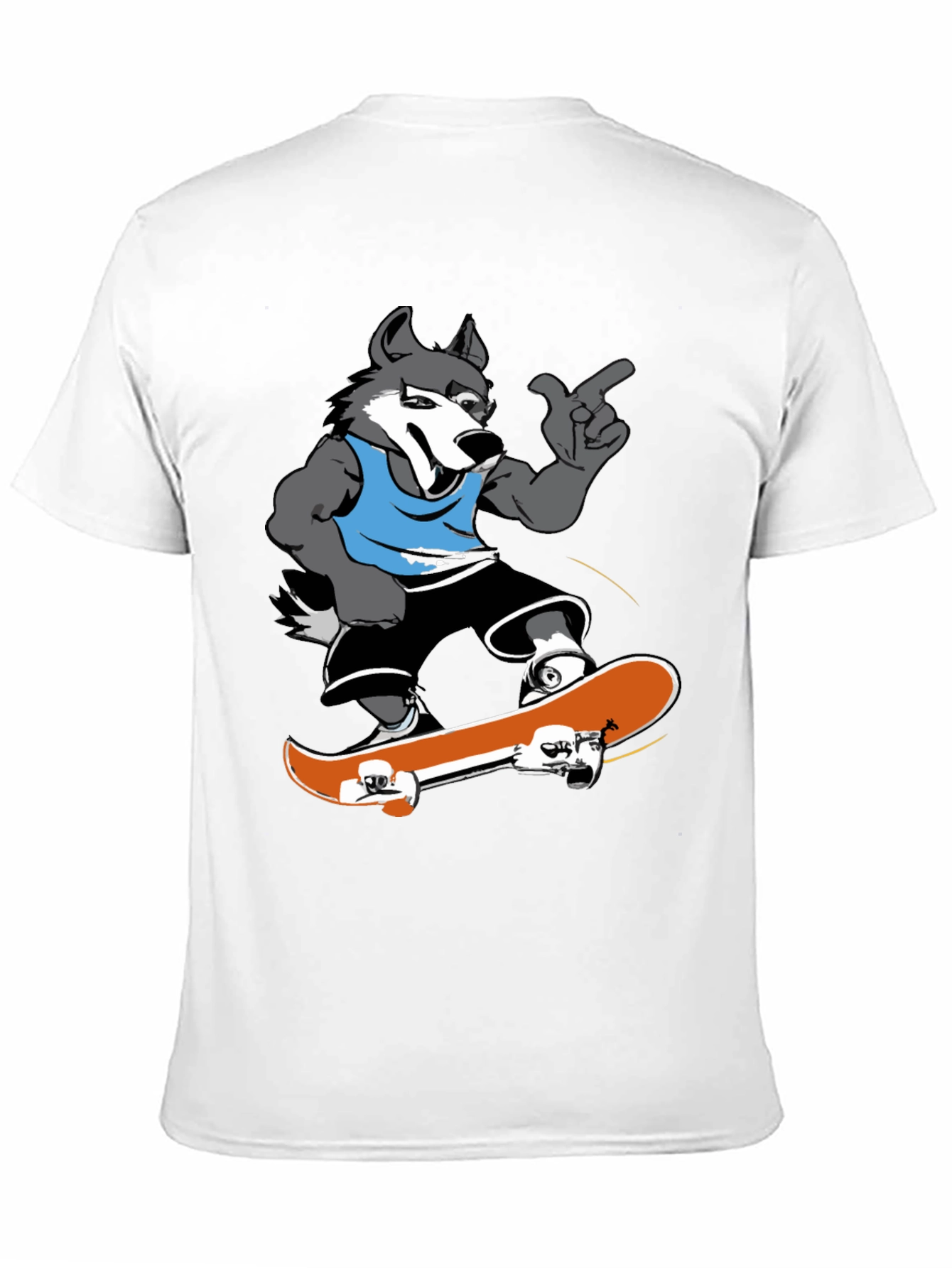 Cool Wolf Skateboarder Black T-Shirt
