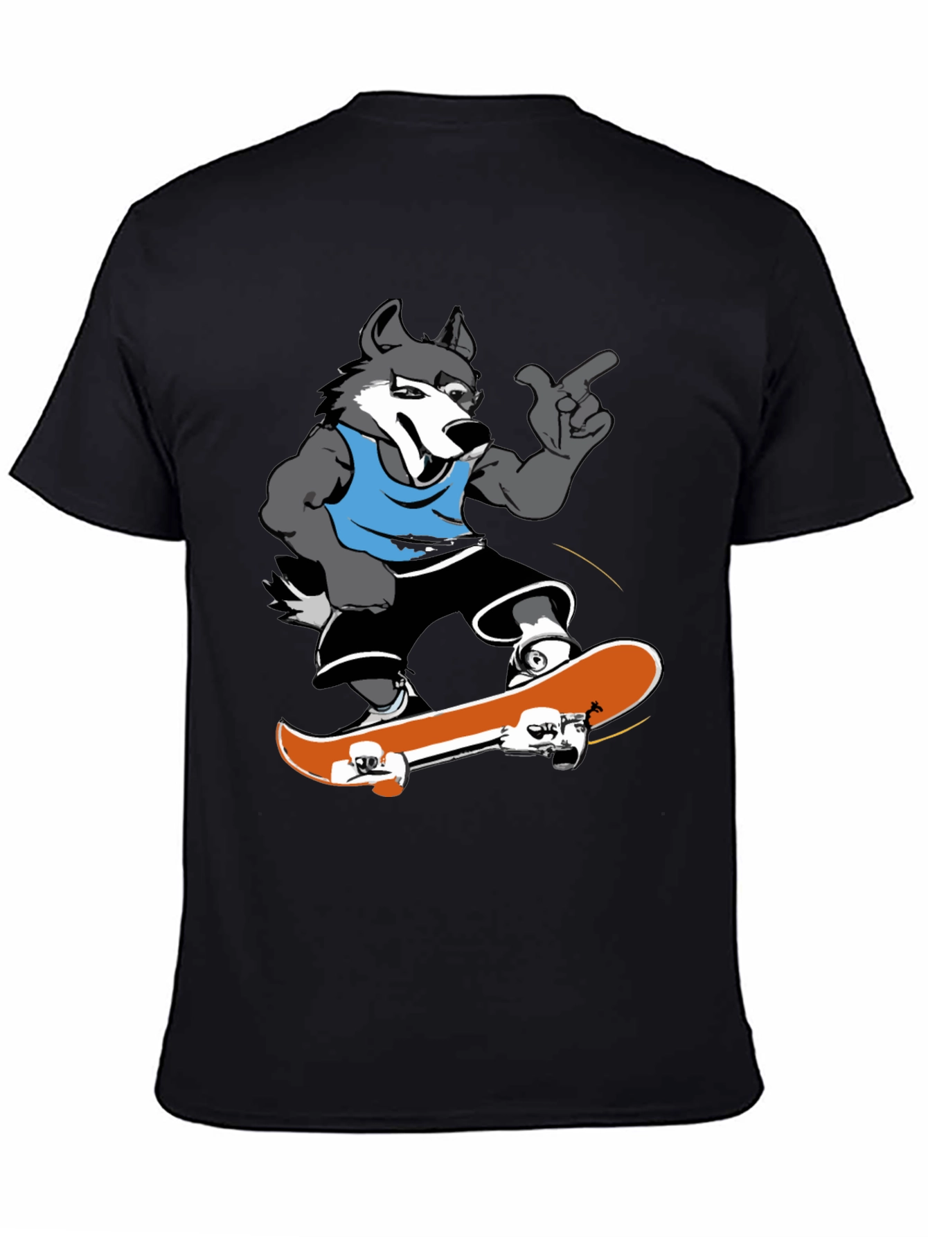Cool Wolf Skateboarder Black T-Shirt
