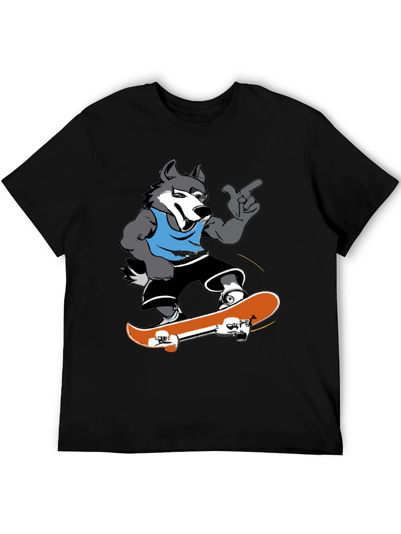 Cool Wolf Skateboarder Black T-Shirt