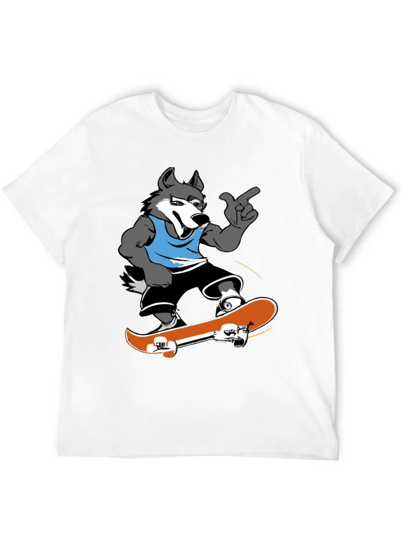 Cool Wolf Skateboarder Black T-Shirt