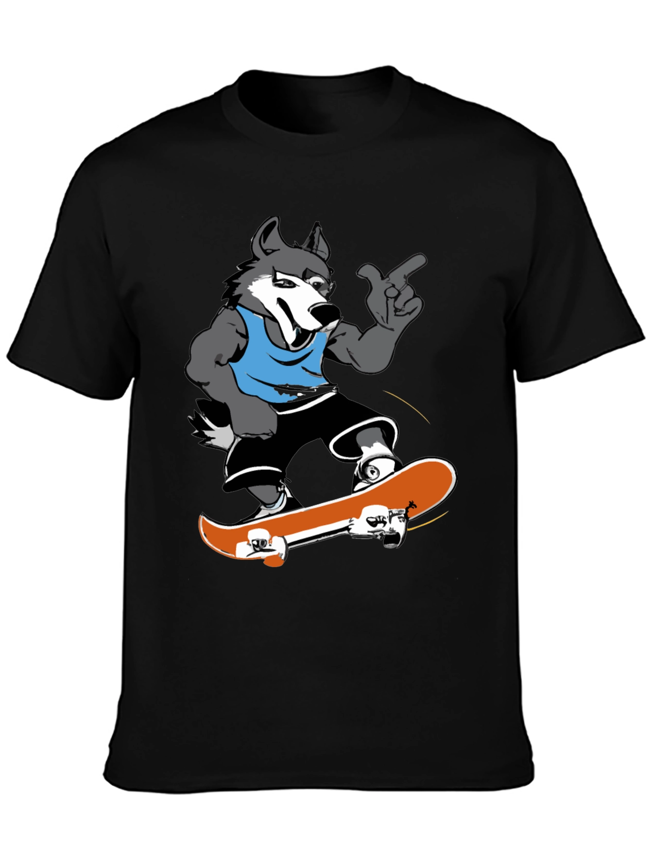Cool Wolf Skateboarder Black T-Shirt