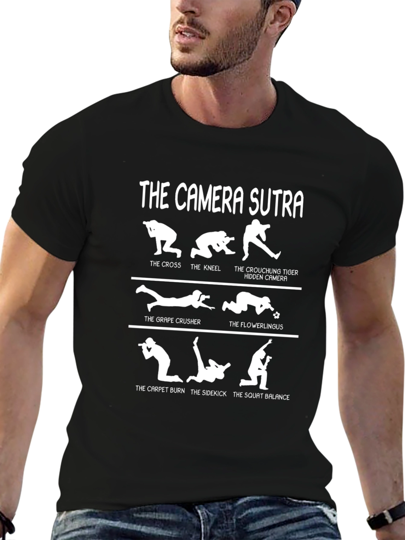 Camera Sutra Black T-Shirt - Photographer Poses